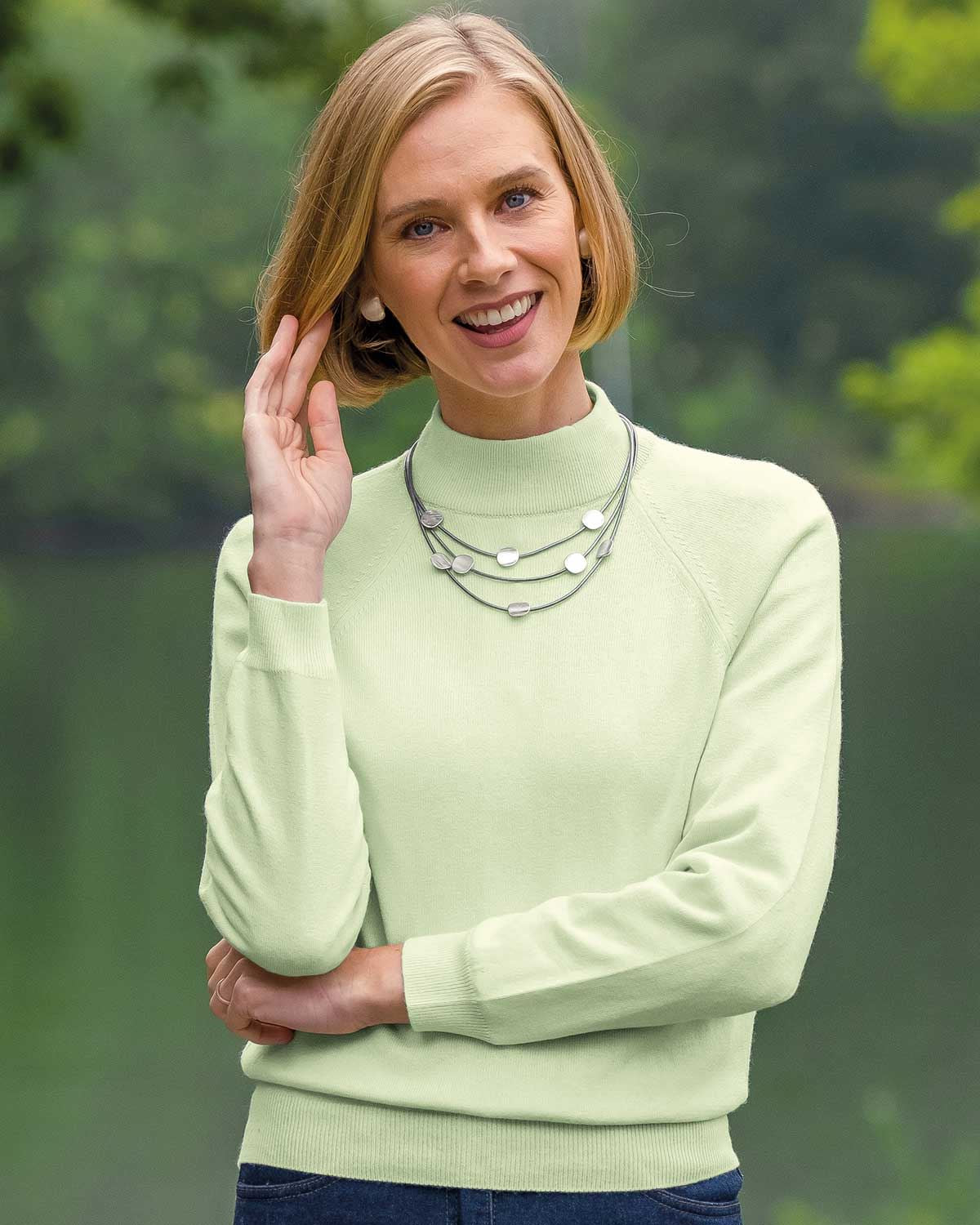 Cotton/Cashmere Turtle Neck Jumper - Peppermint - Country Collection