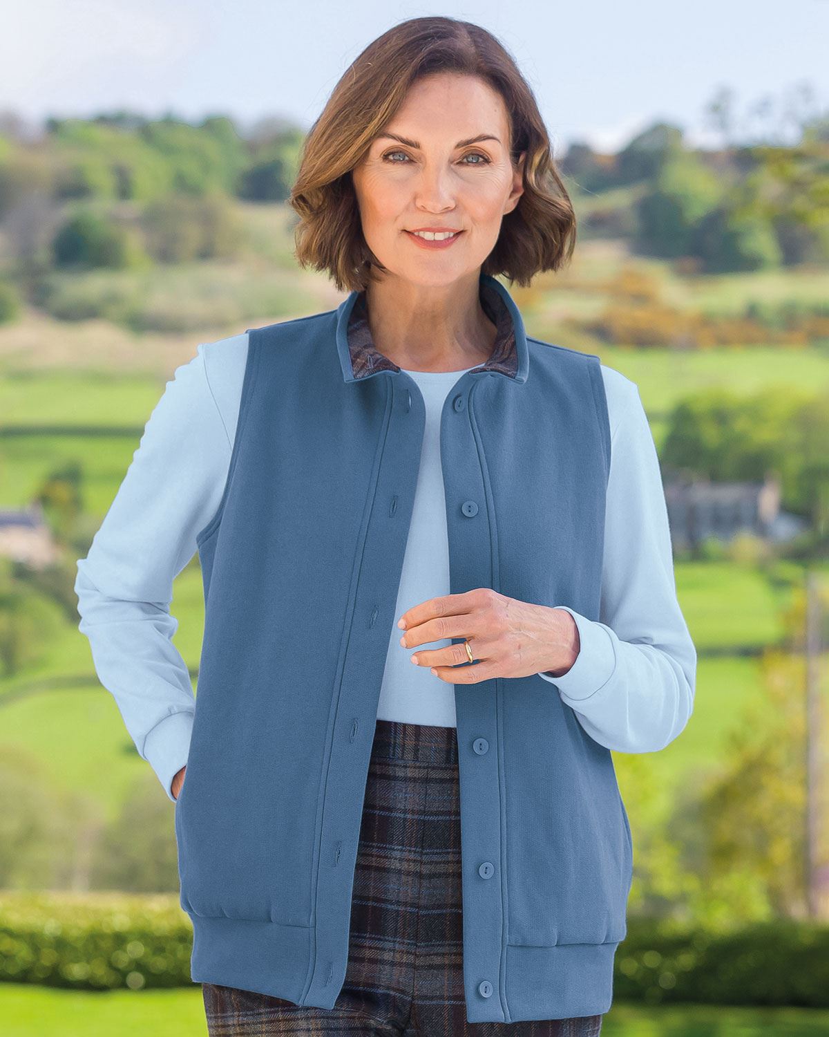 Dover Cowl Neck Trimmed Ladies Leisure Gilet - Blue - Country Collection