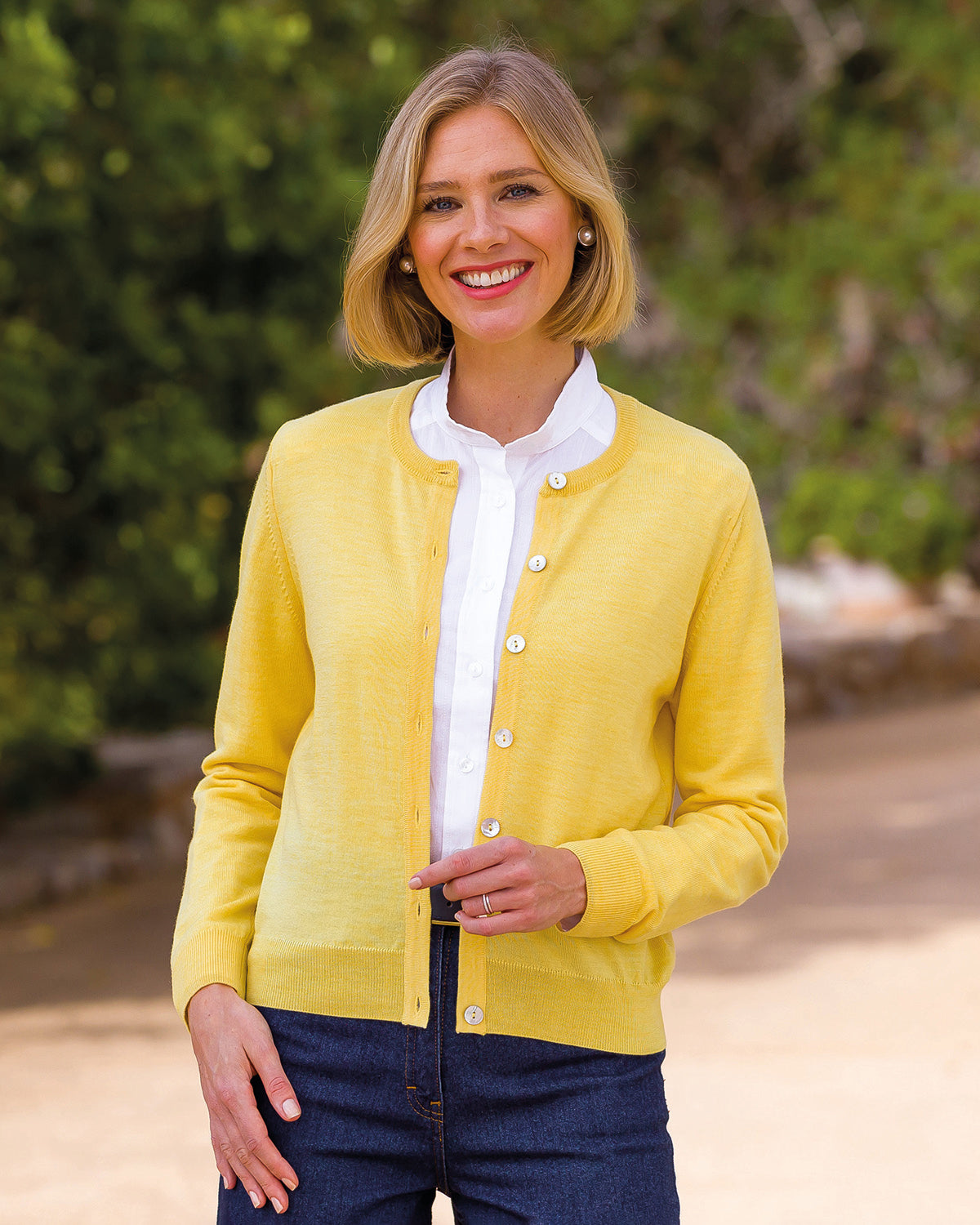 Ladies’ Pure Merino Wool Short Cardigan – Lemon