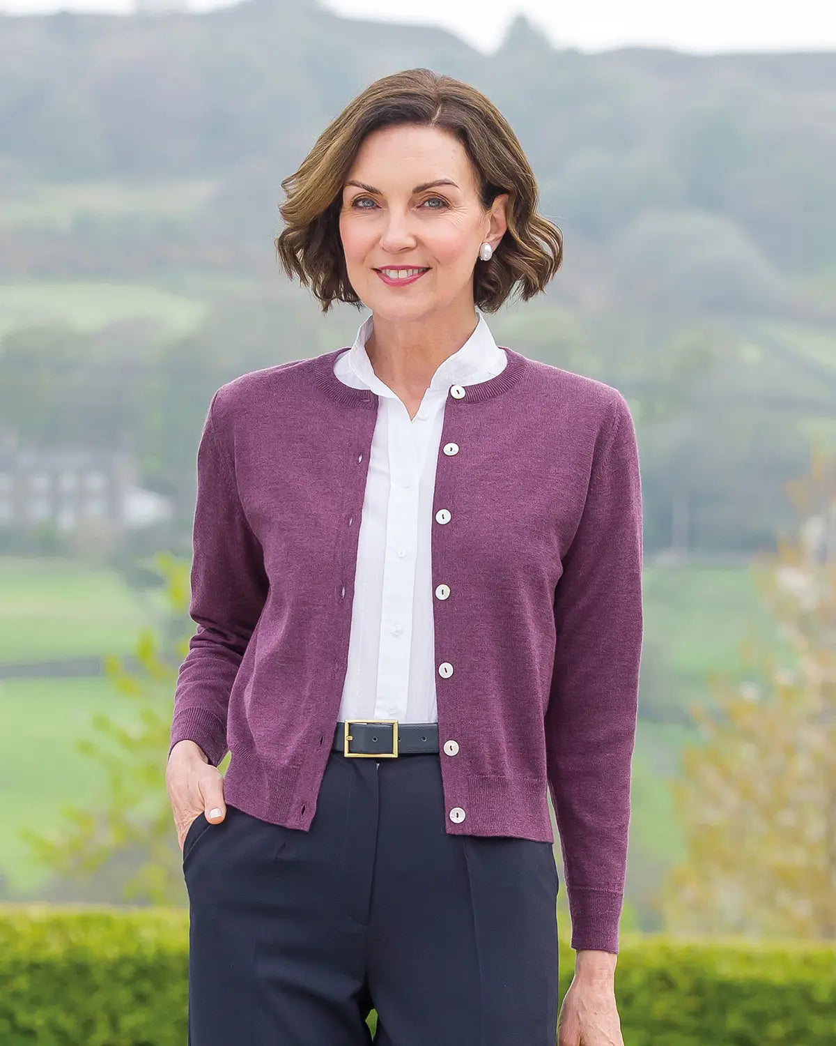 Ladies’ Pure Merino Wool Short Cardigan – Plum