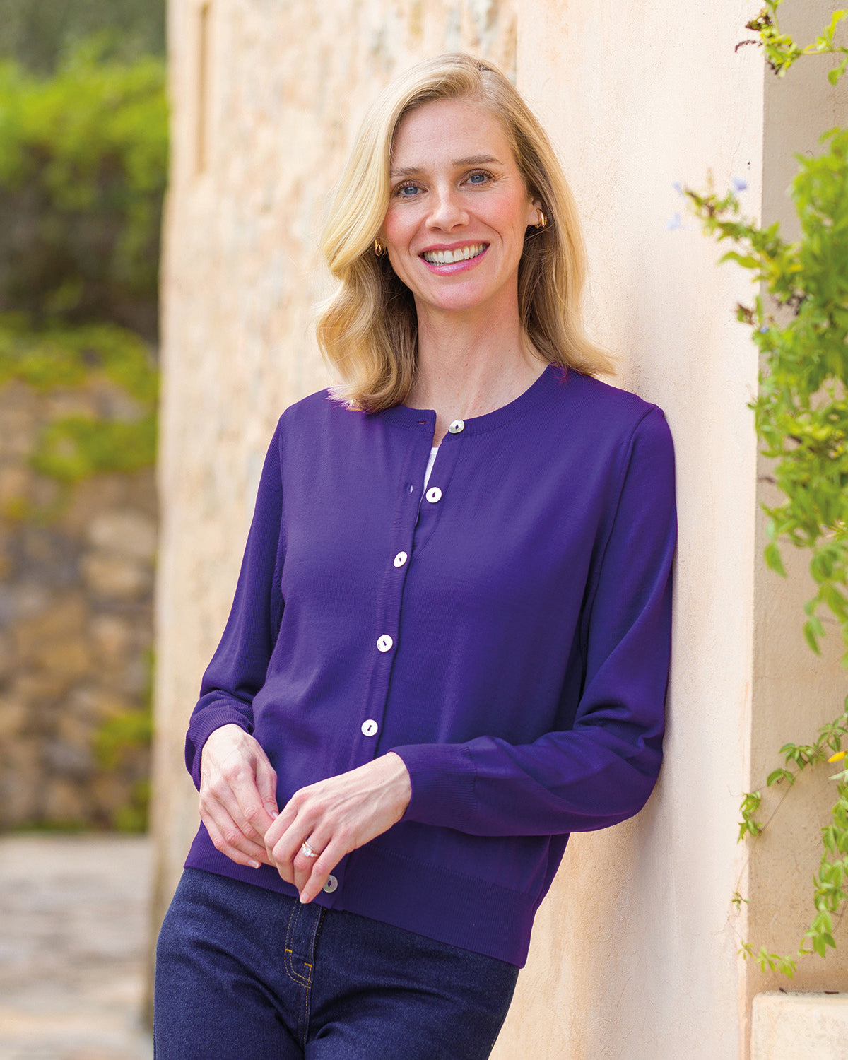 Ladies’ Pure Merino Wool Short Cardigan – Purple