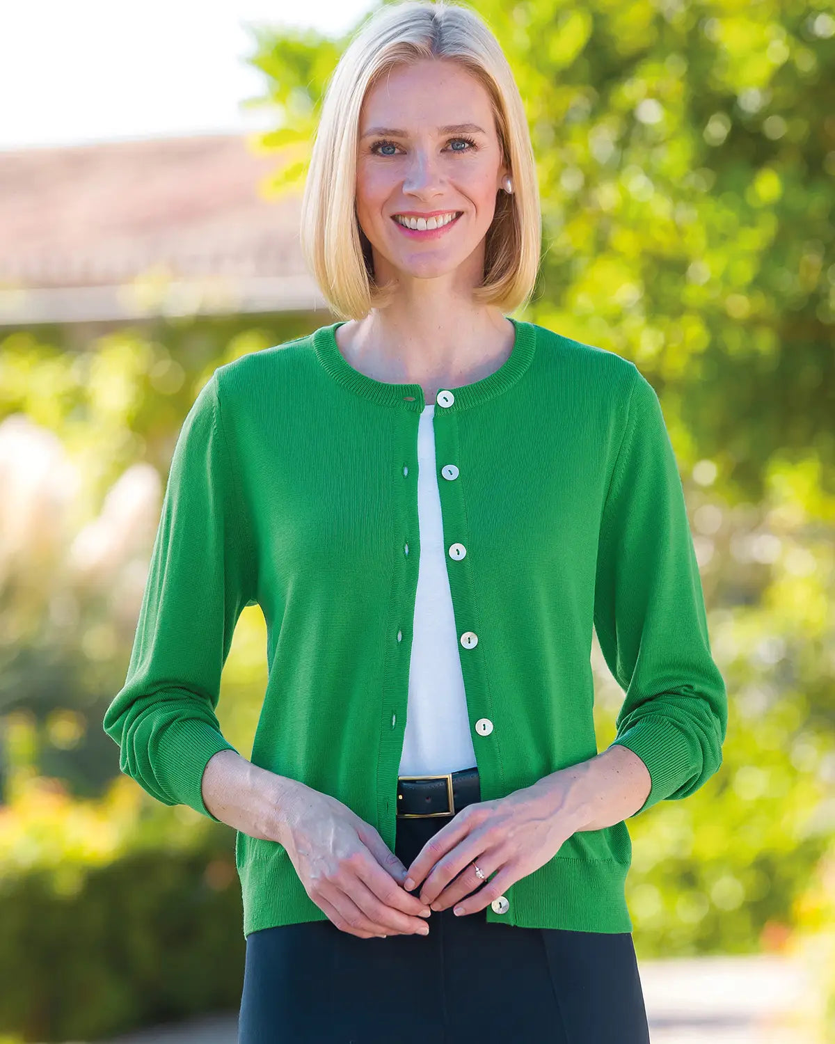 Ladies’ Pure Merino Wool Short Cardigan – Watercress