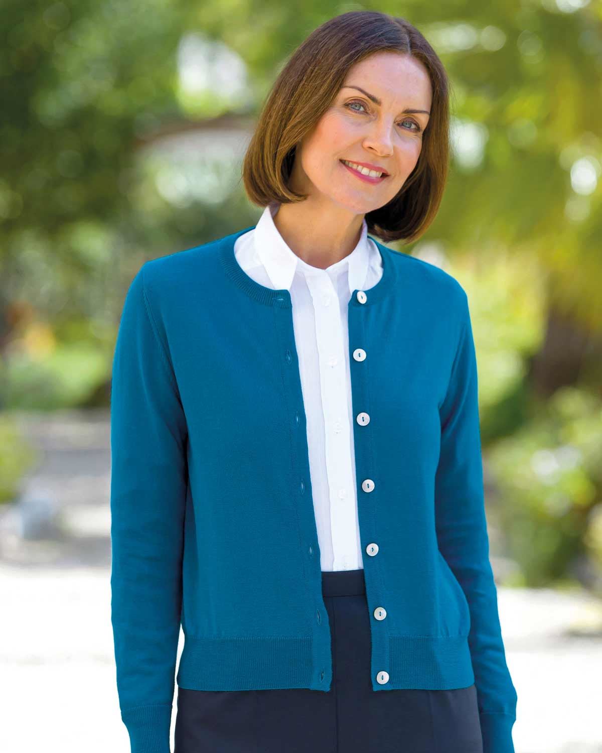Merino Short Cardigan - Peacock - Country Collection