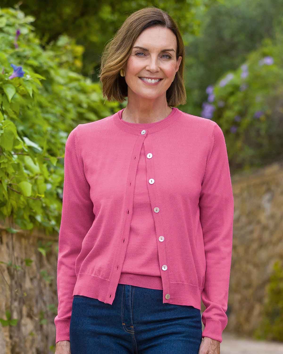 Merino Short Cardigan - Bubblegum - Country Collection