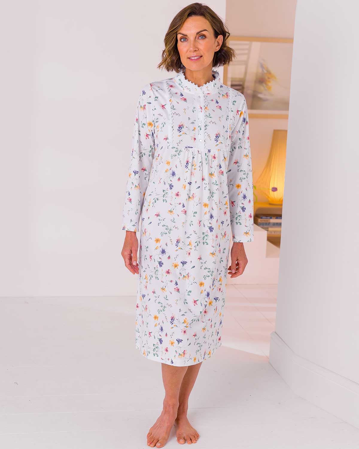 Jasmine Nightdress - White/Pink/Purple - Country Collection