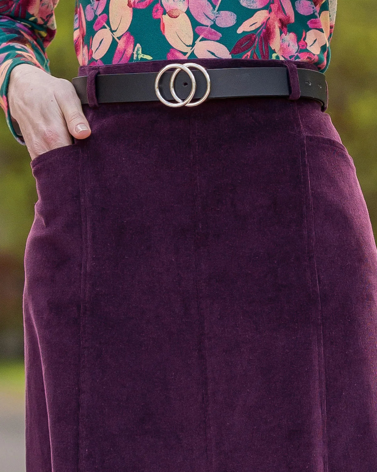 Ladies’ Cotton Rich Needlecord A-Line Skirt – Aubergine