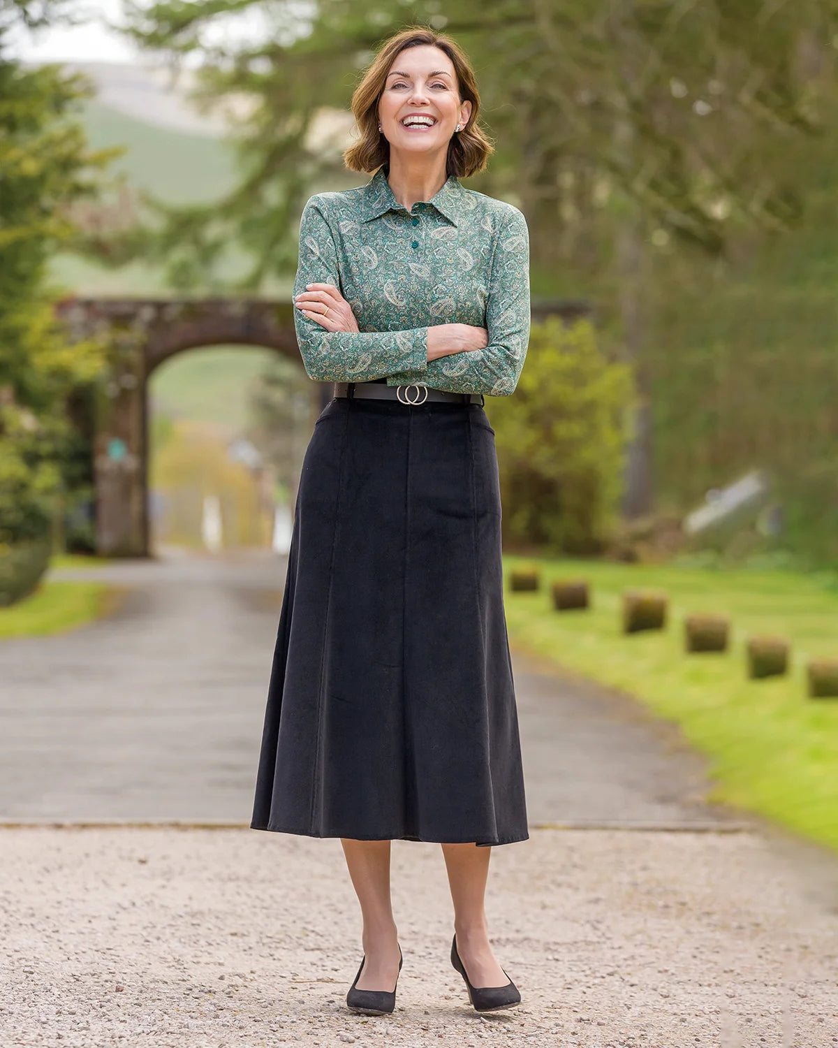 Ladies’ Cotton Rich Needlecord A-Line Skirt – Black