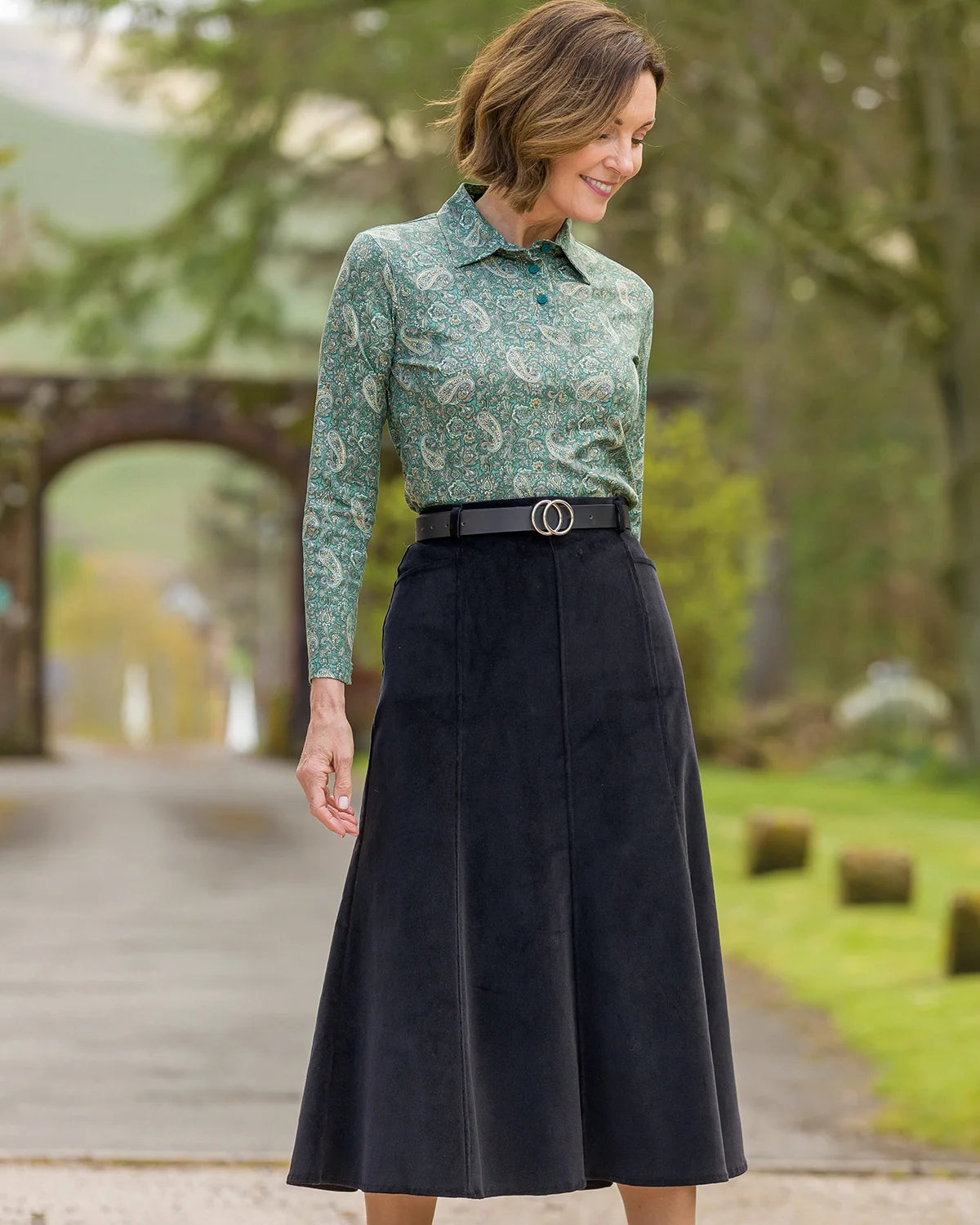 Ladies’ Cotton Rich Needlecord A-Line Skirt – Black