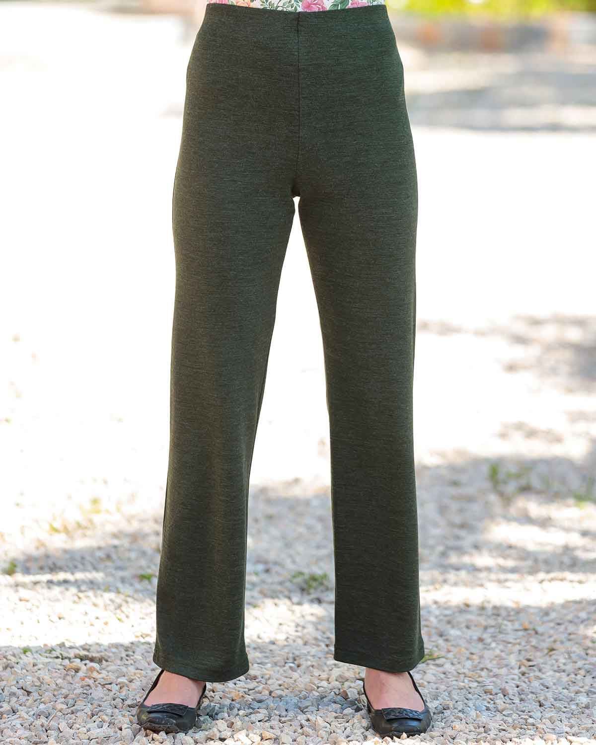 Wool Blend Pull on Trousers - Moss Green - Country Collection