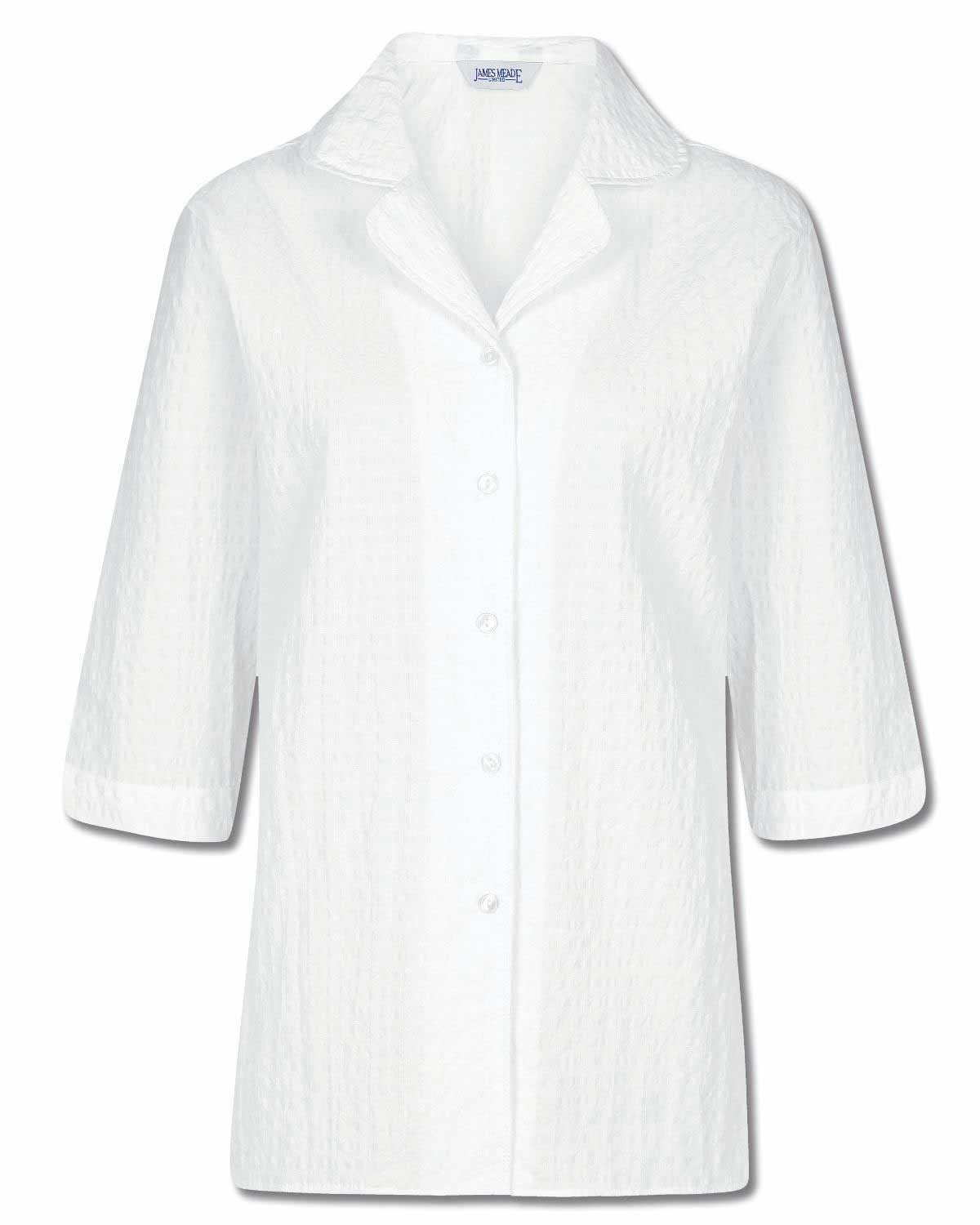 Gail Cotton Rich Seersucker White Blouse - Image 2 - Country Collection