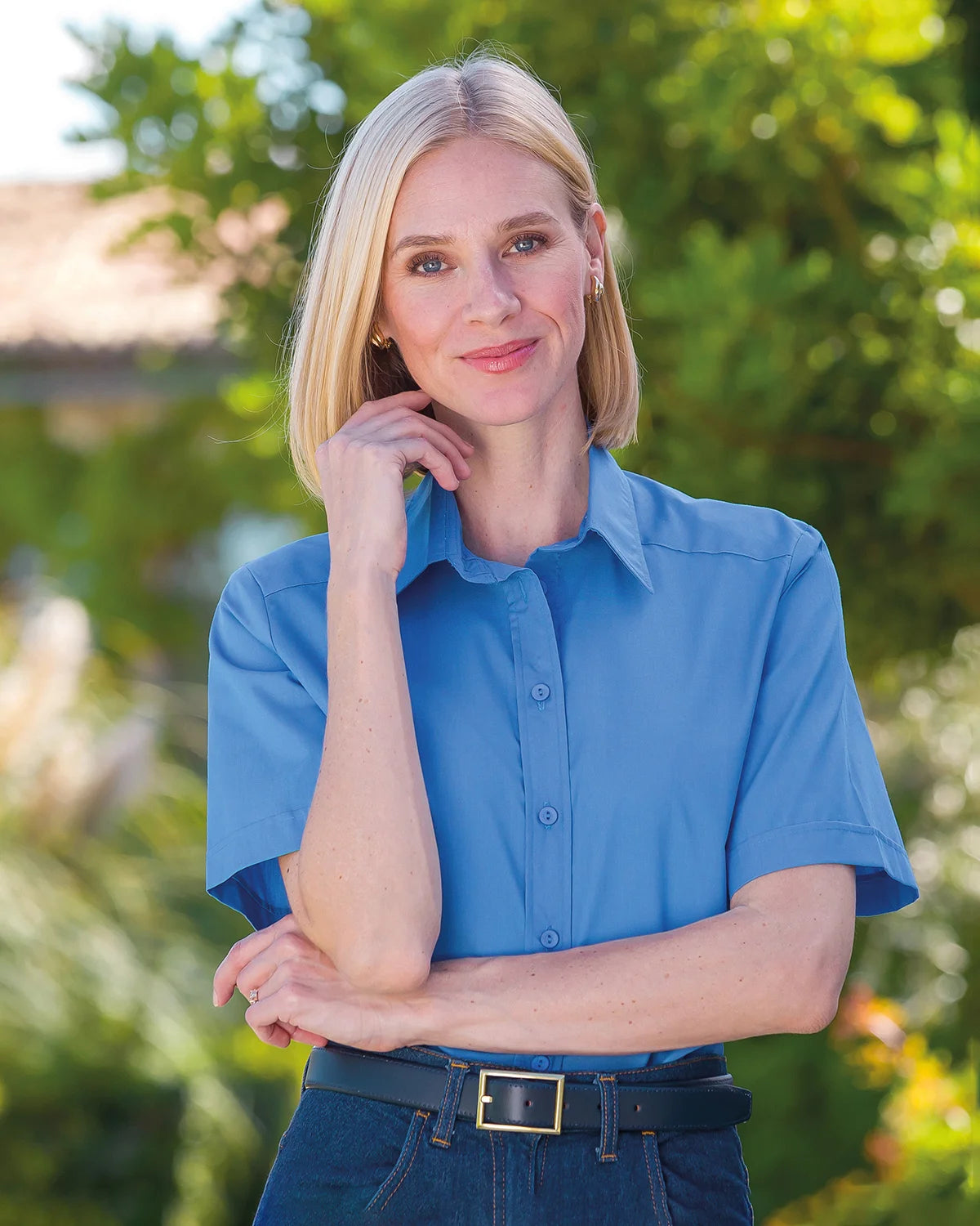 Ladies’ Easycare Polycotton Short Sleeve Shirt – Delphinium