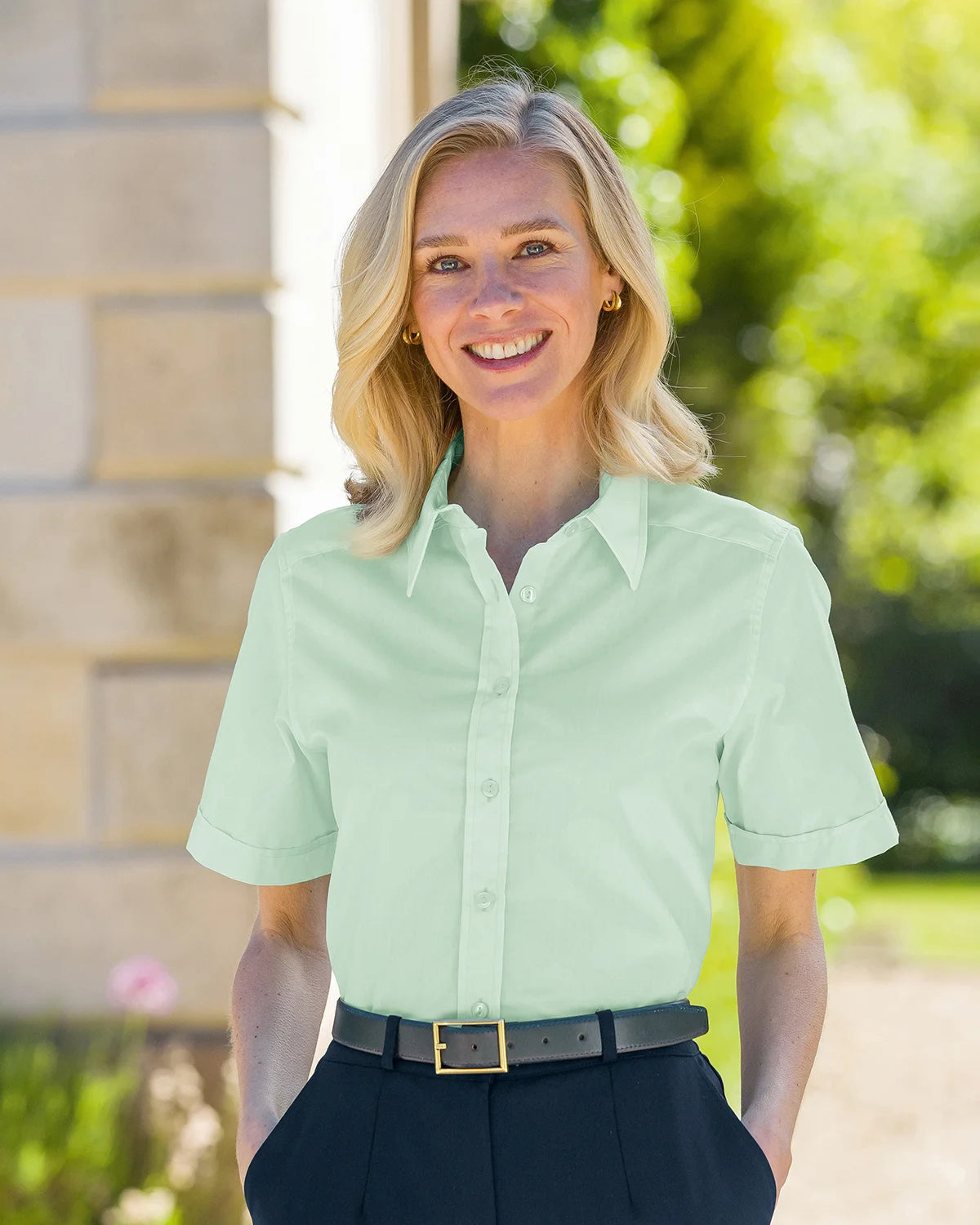 Ladies’ Easycare Polycotton Short Sleeve Shirt – Mint