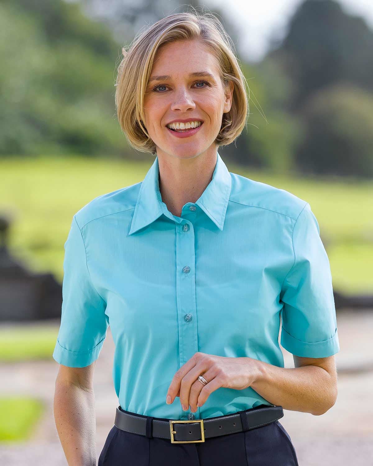 Easycare Short Sleeve Plain Polycotton Shirts - Azure - Country Collection