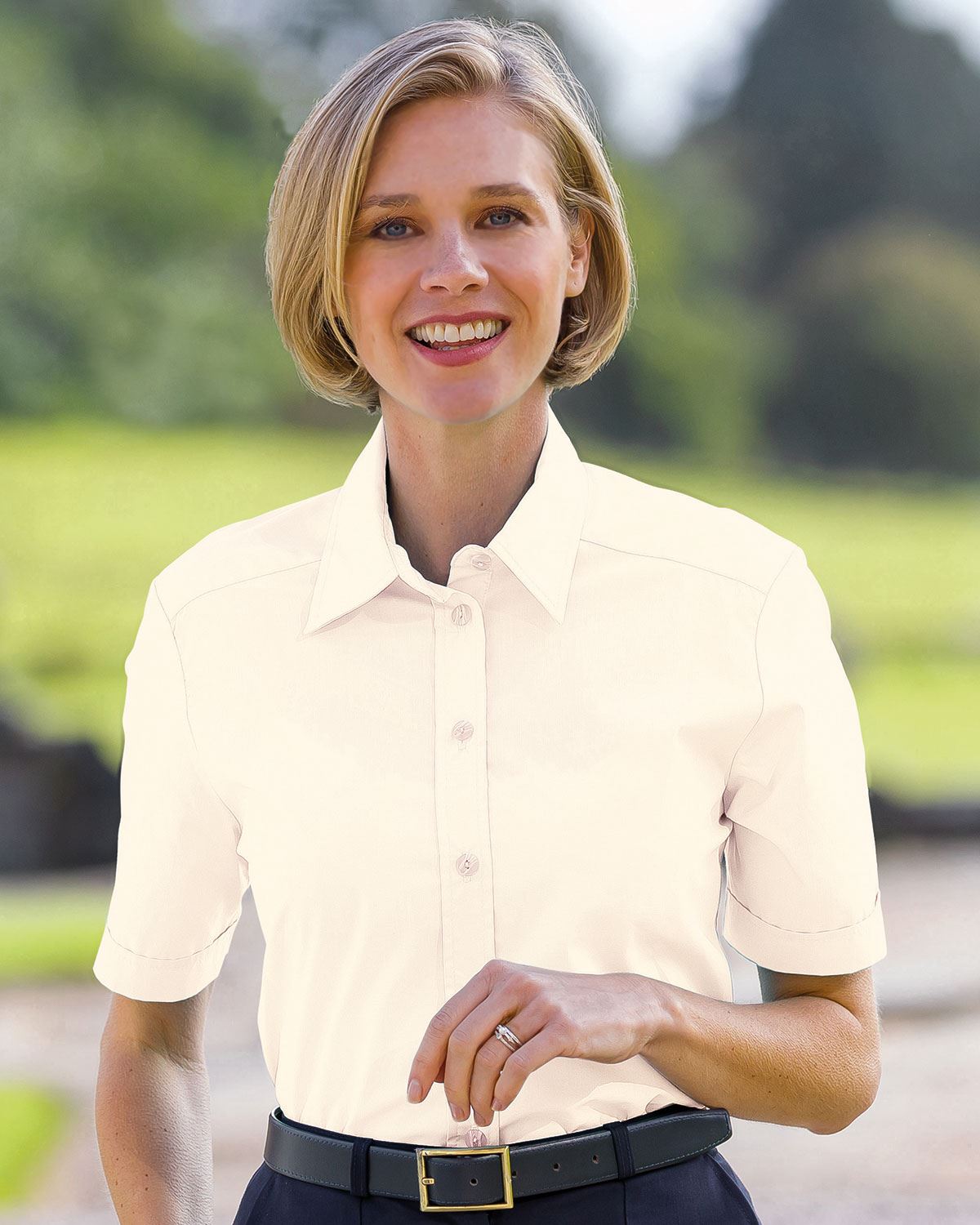 Easycare Short Sleeve Plain Polycotton Shirts - Cream - Country Collection