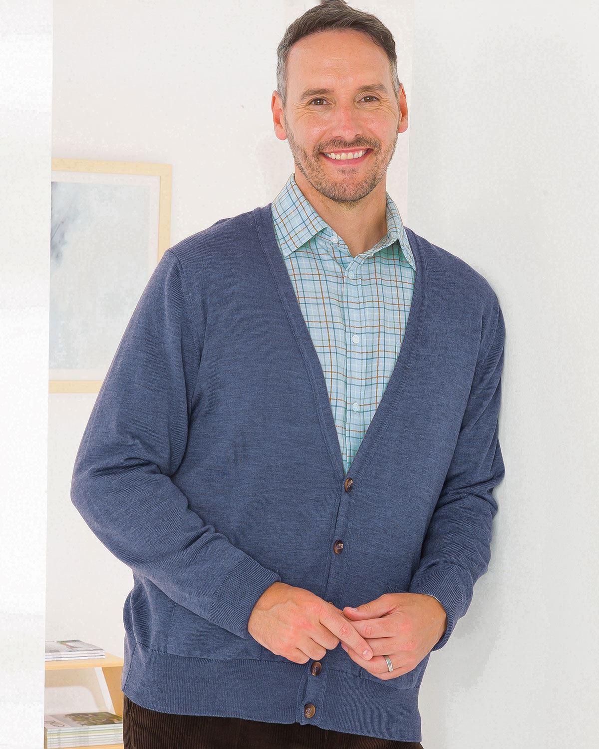 Merino Cardigan  Mens - Blue Marl - Country Collection