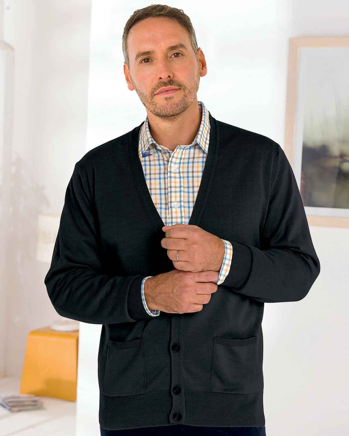 Merino Cardigan  Mens - Black - Country Collection