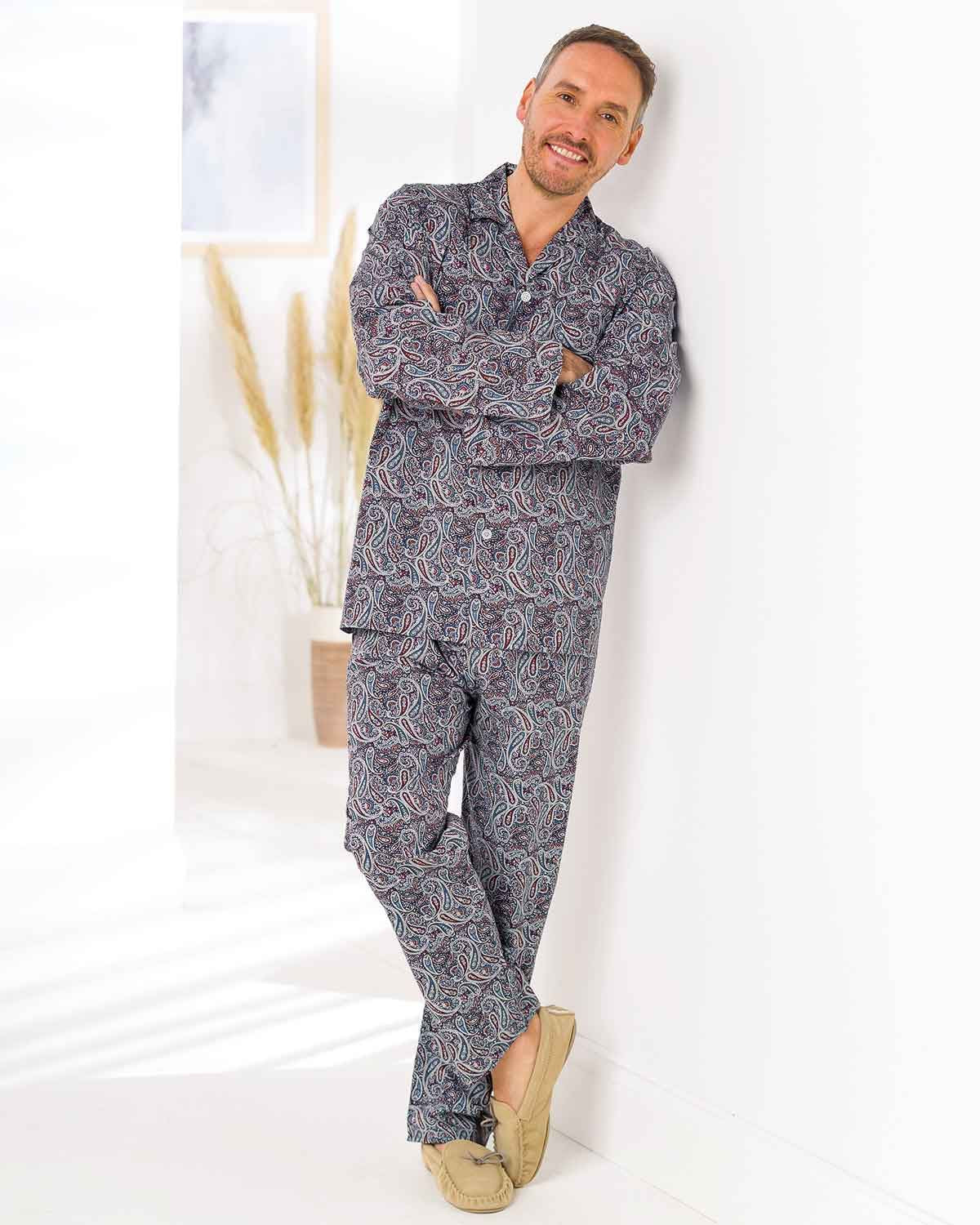 Paisley Cotton Print Pyjamas - Navy - Country Collection