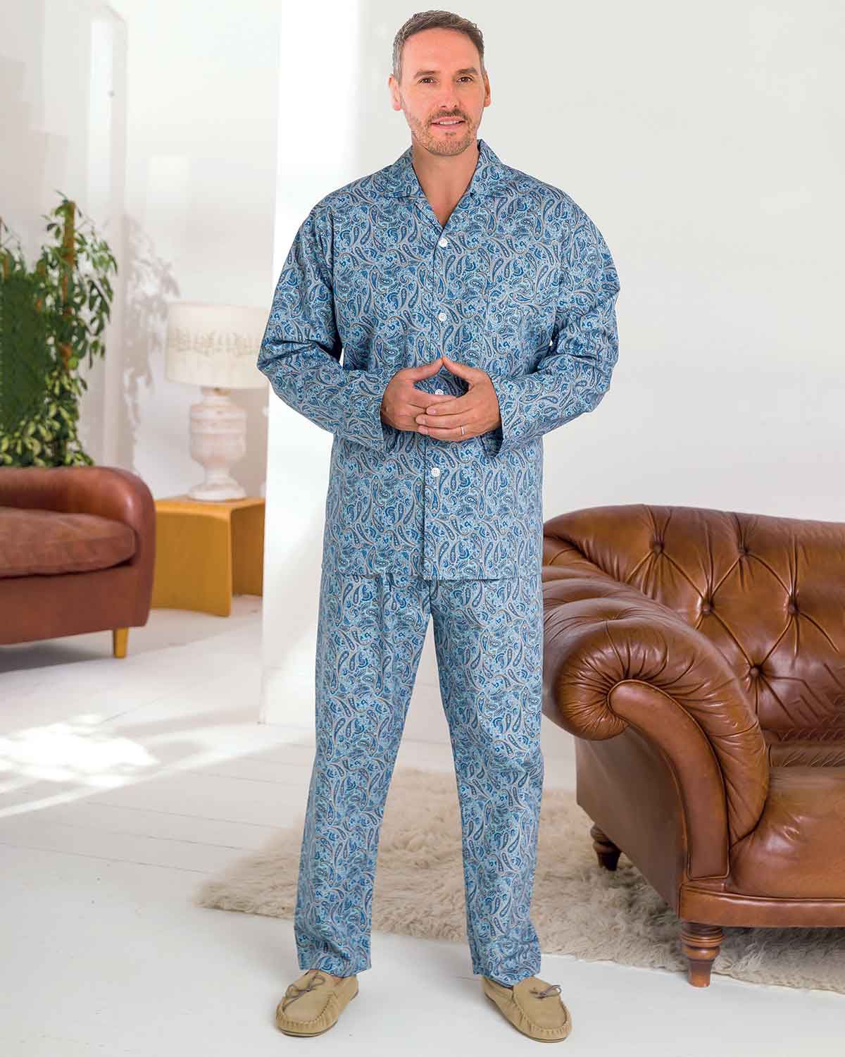 Paisley Cotton Print Pyjamas - Blue - Country Collection