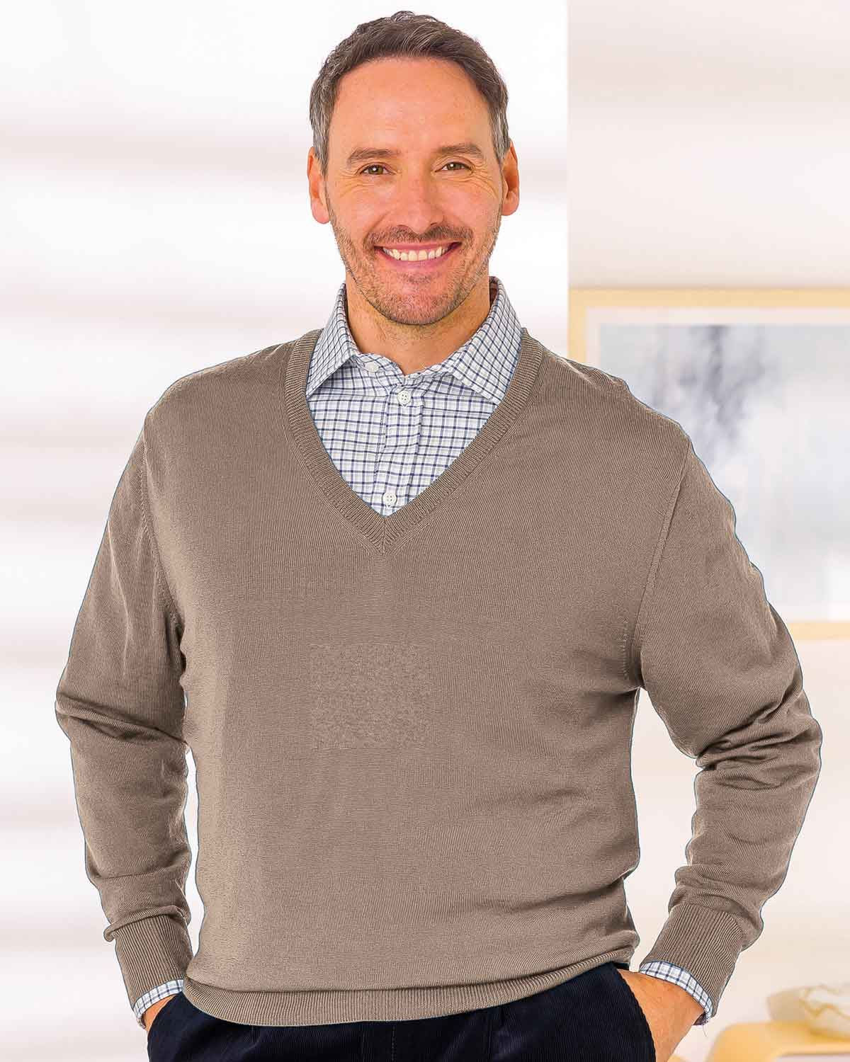 Merino Wool V Neck  Jumper - Taupe - Country Collection