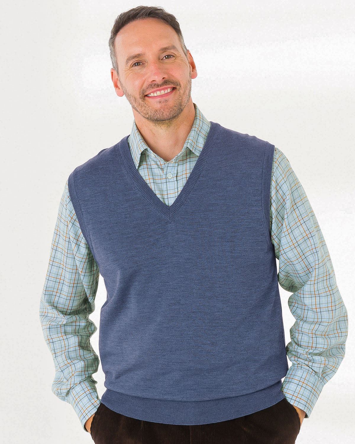 Merino Slipover Mens - Blue Marl - Country Collection