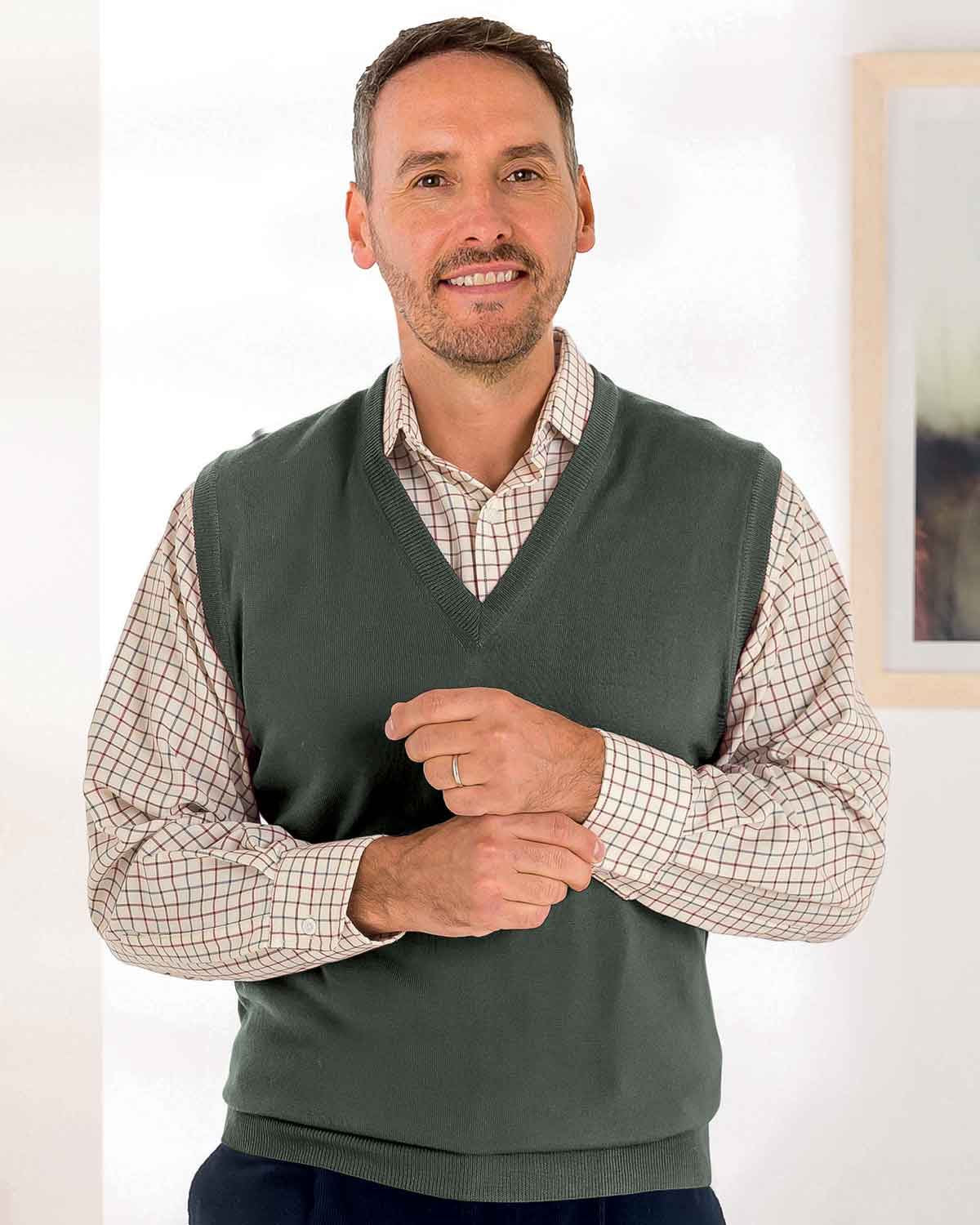 Merino Slipover Mens - Green Mix - Country Collection