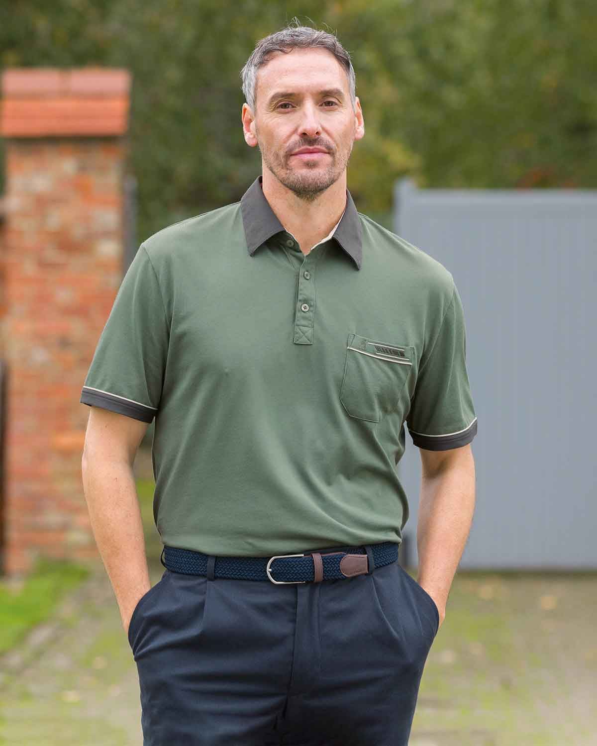 Gabicci Mens Short Sleeve Polo Top - Sage - Country Collection