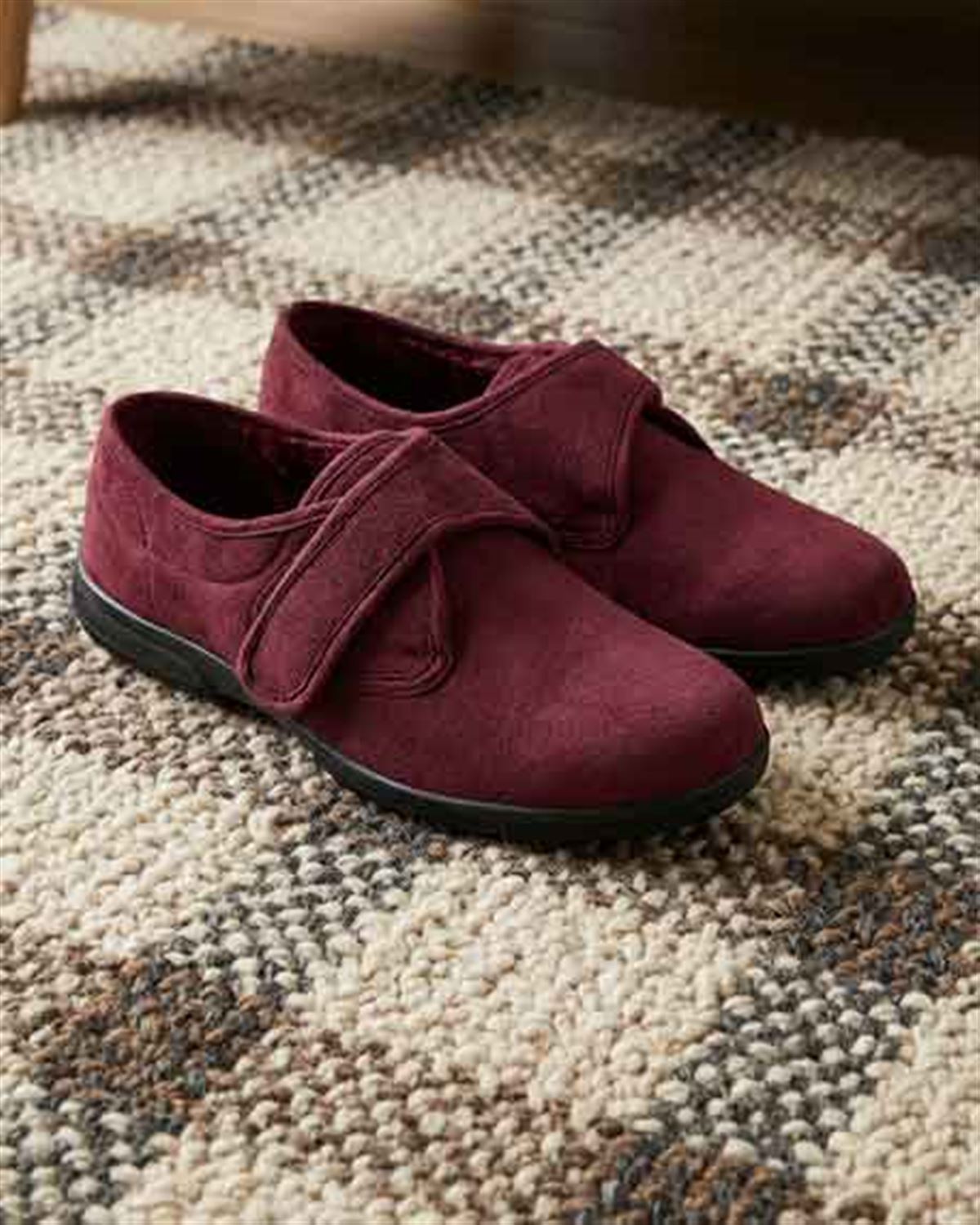 DB Wider Fit Velcro Strap House Shoes - Wine - Country Collection