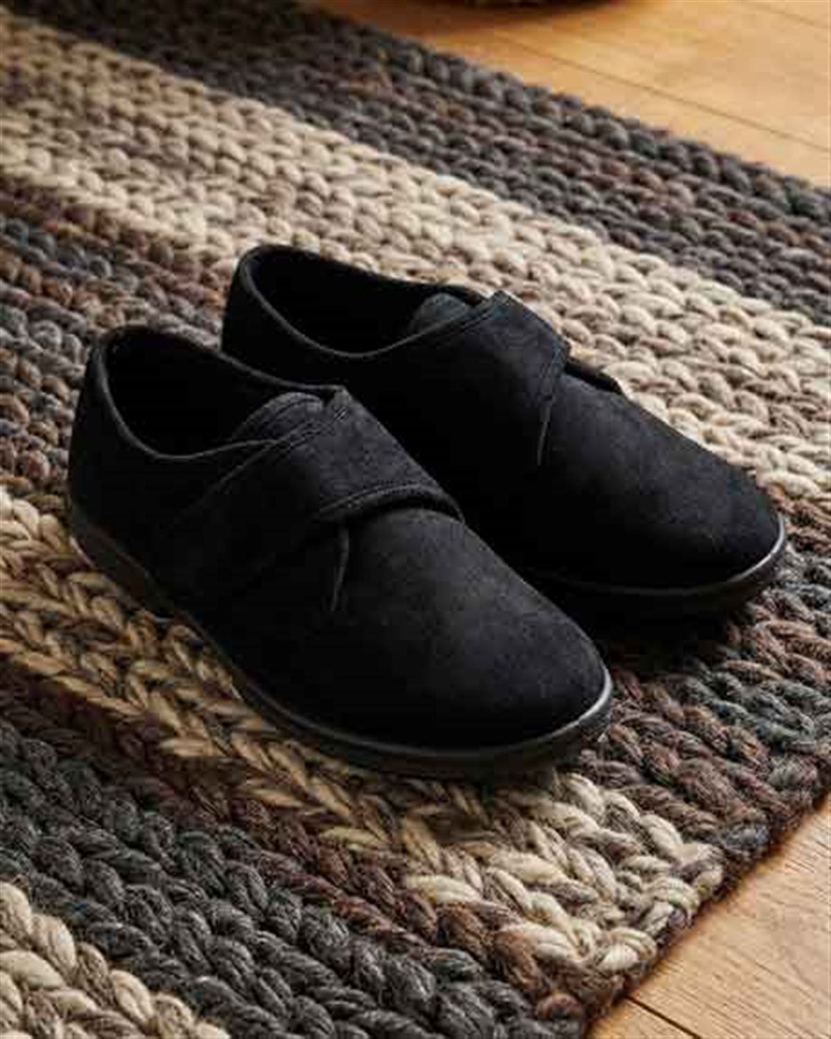 DB Wider Fit Velcro Strap House Shoes - Black - Country Collection