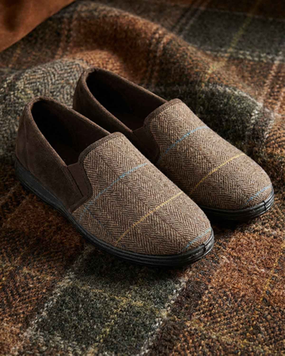 Lazy Dogz Mens Checked Slipper - Brown - Country Collection