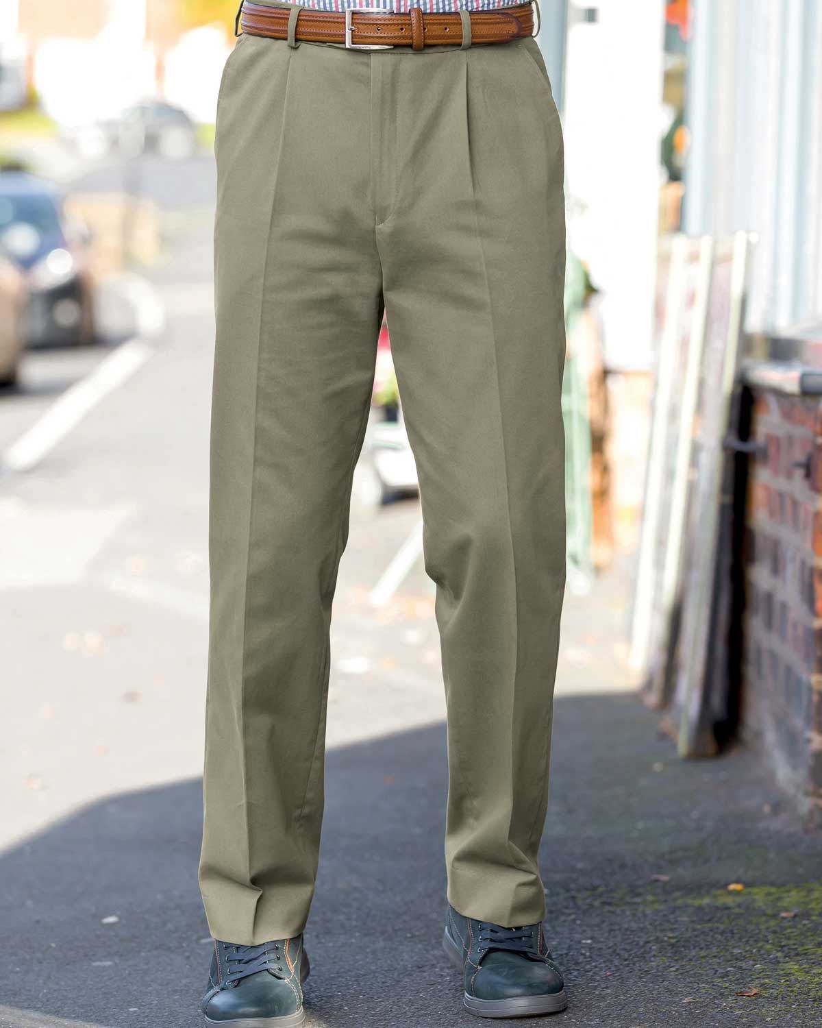 Cotton Chino Trousers - Olive - Country Collection