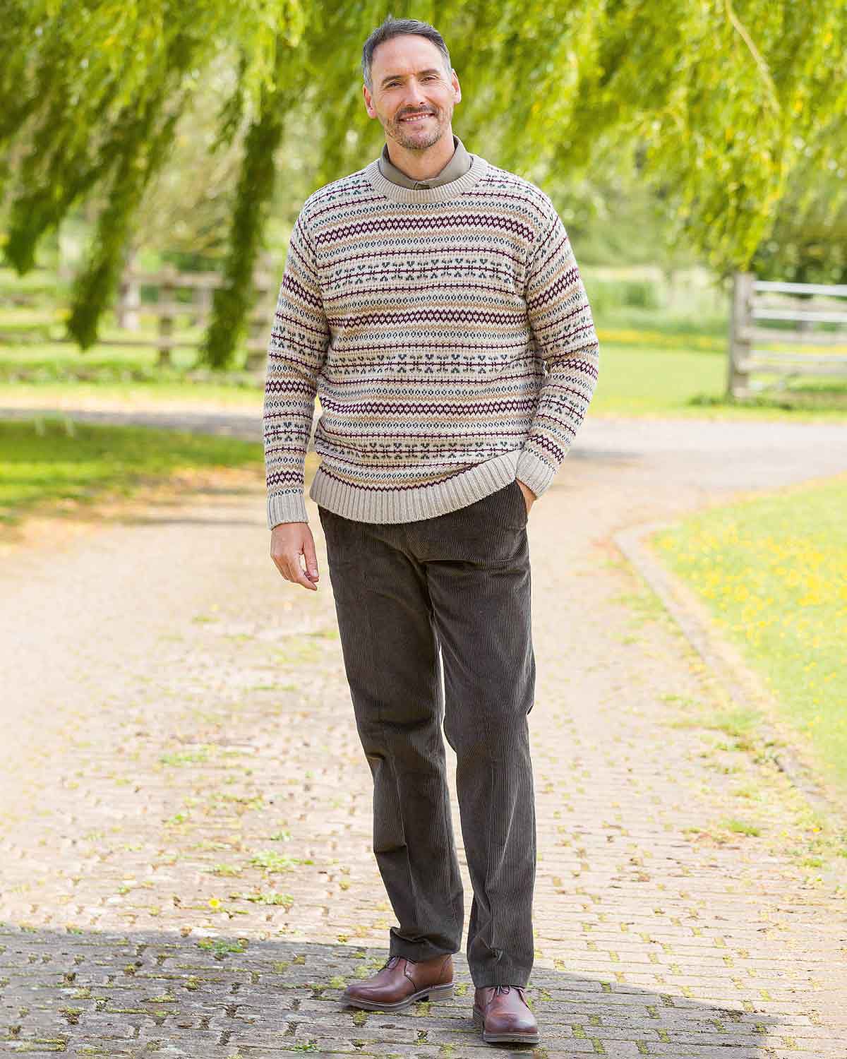 Shetland Wool Brown Mix Fairisle Crew Neck Jumper - Image 2 - Country Collection