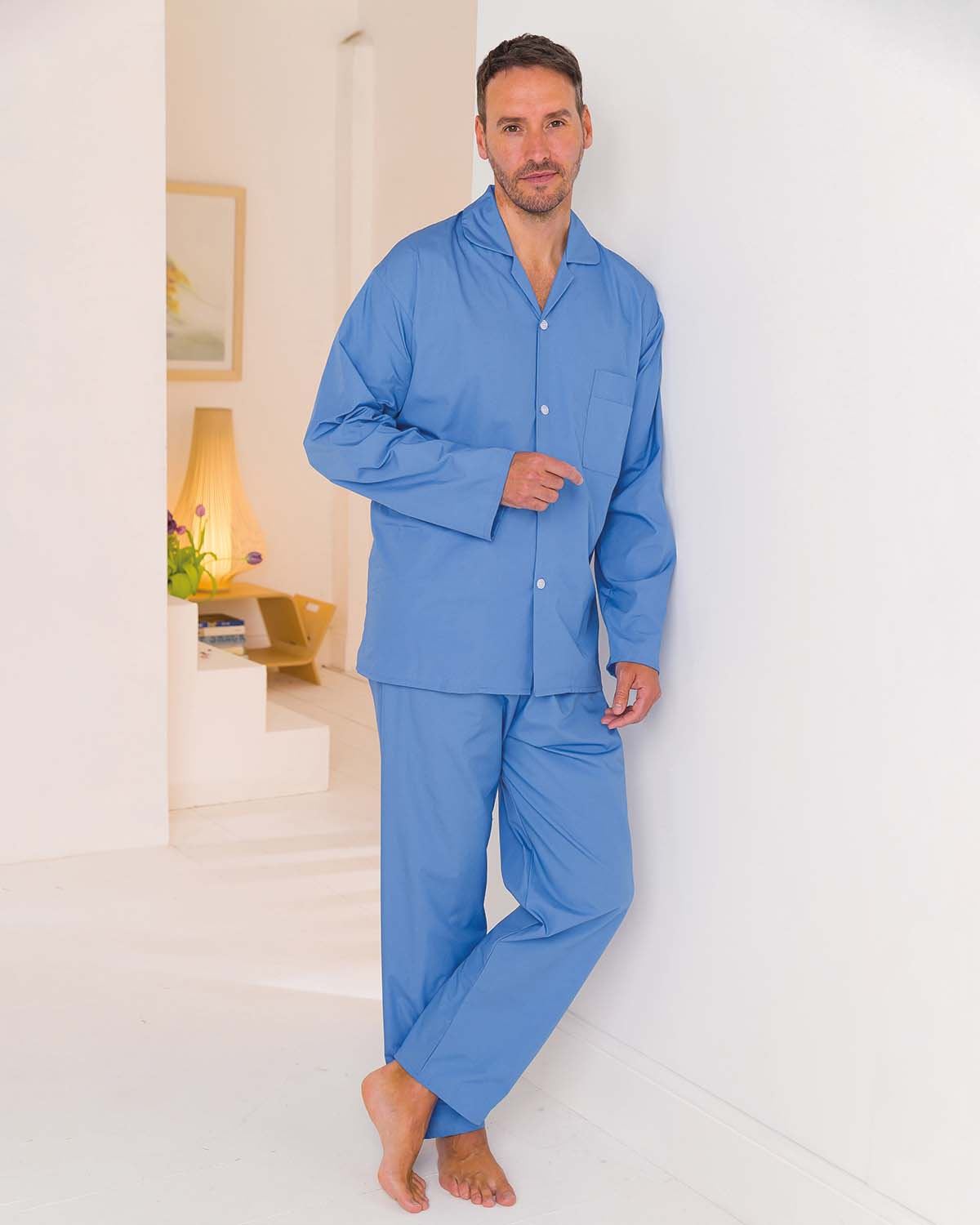 Plain Cotton Pyjamas - Mid Blue - Country Collection