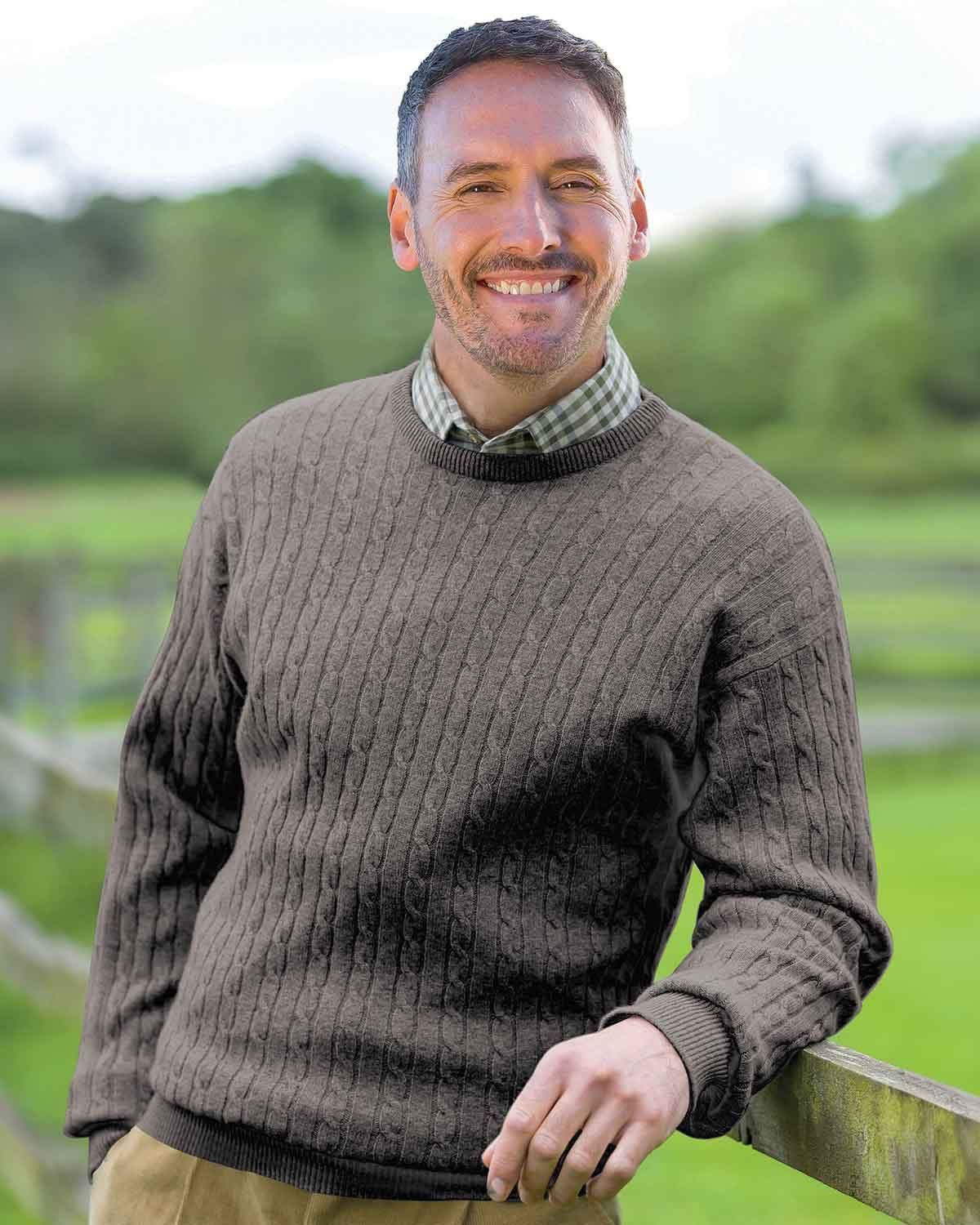 Lambswool Cable Crew Neck Jumper - Fawn - Country Collection