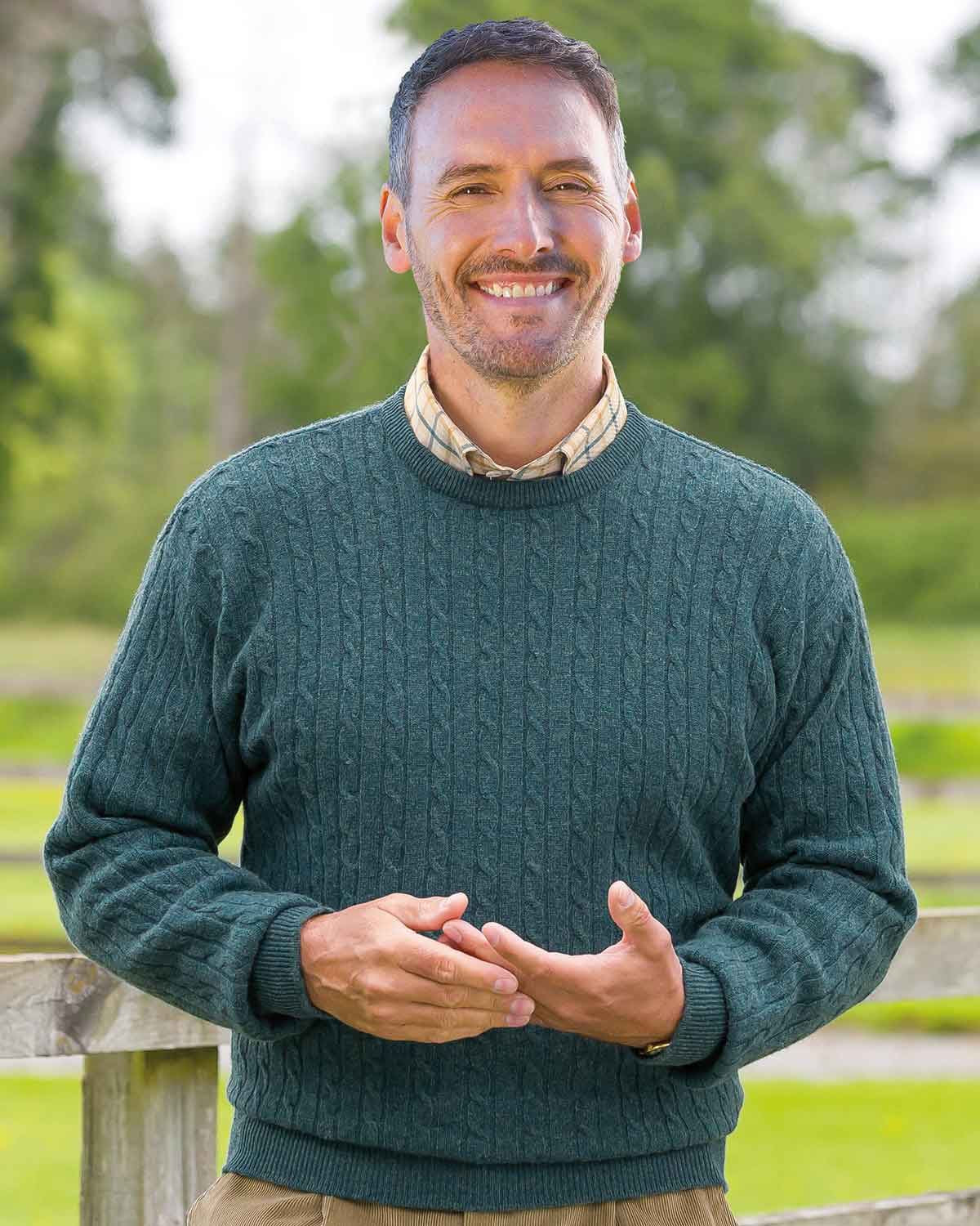 Lambswool Cable Crew Neck Jumper - Teal - Country Collection