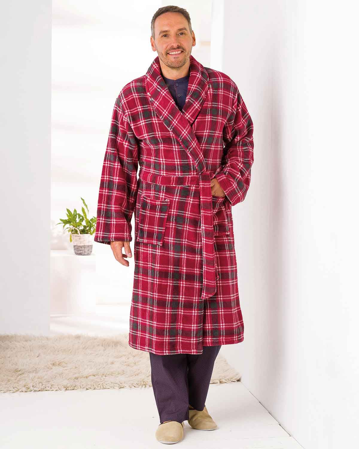 Men's Fleece Dressing Gown - Multi - Country Collection