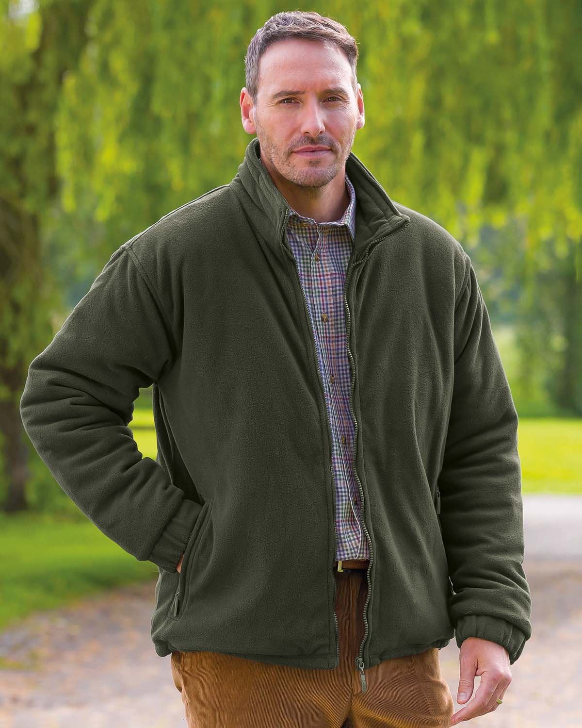 Glen Zip Up Olive Fleece Jacket Mens - Image 2 - Country Collection