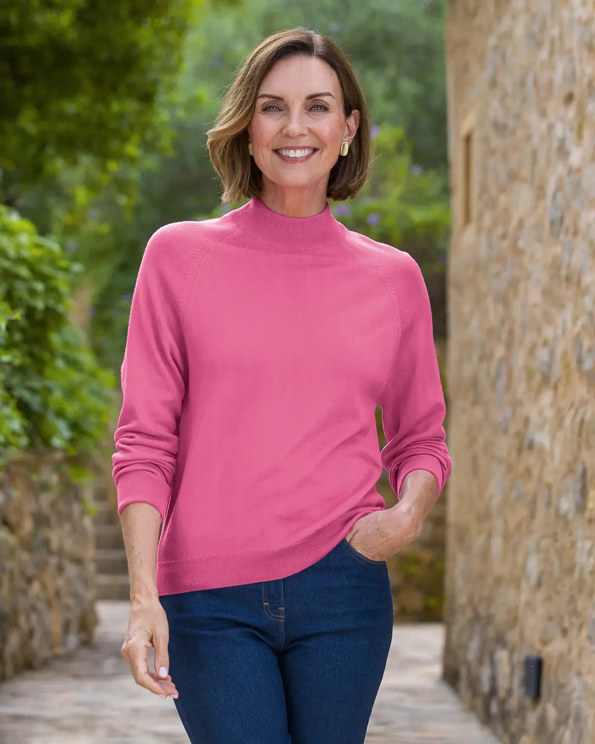 Ladies’ Pure Merino Wool Turtle Neck Jumper - Bubblegum