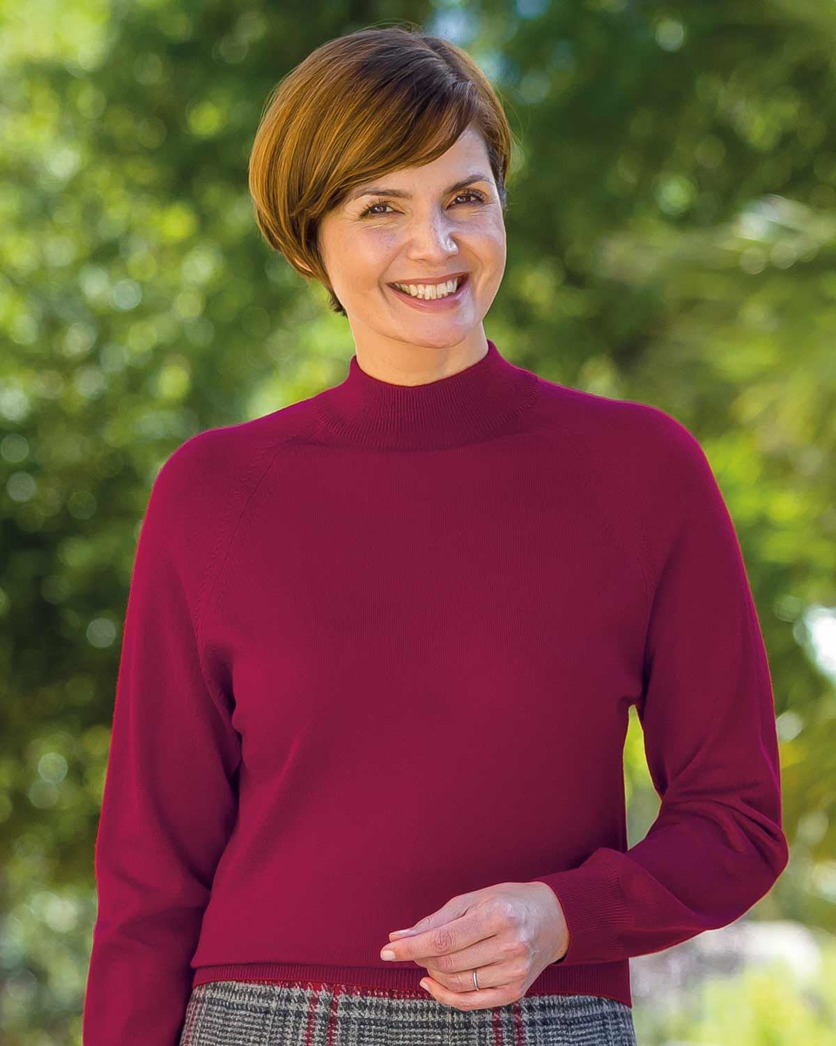 Merino Wool Turtle Neck Jumper - Cherry - Country Collection