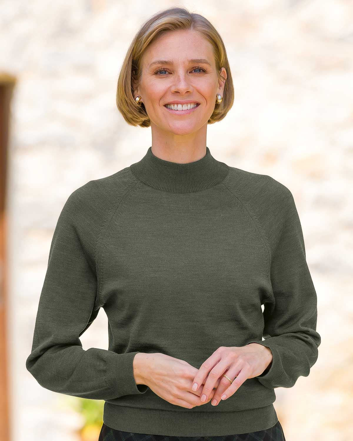 Merino Wool Turtle Neck Jumper - Olive - Country Collection