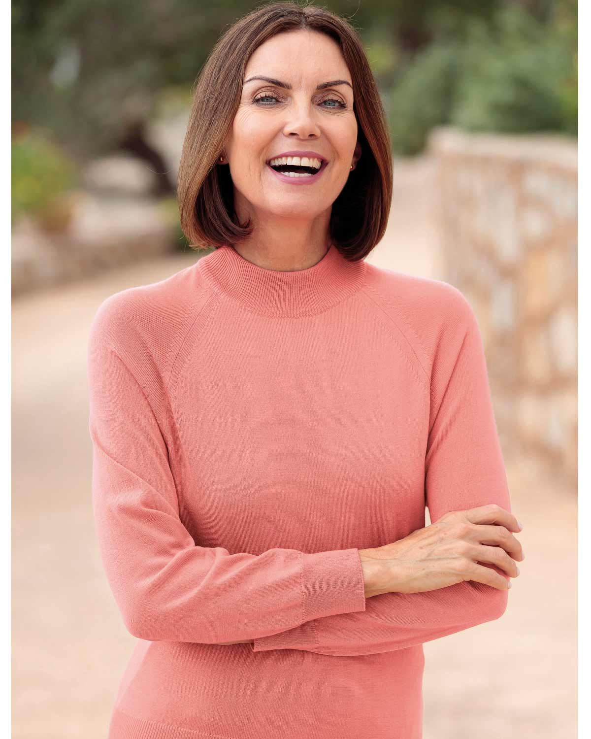 Merino Wool Turtle Neck Jumper - Coral - Country Collection