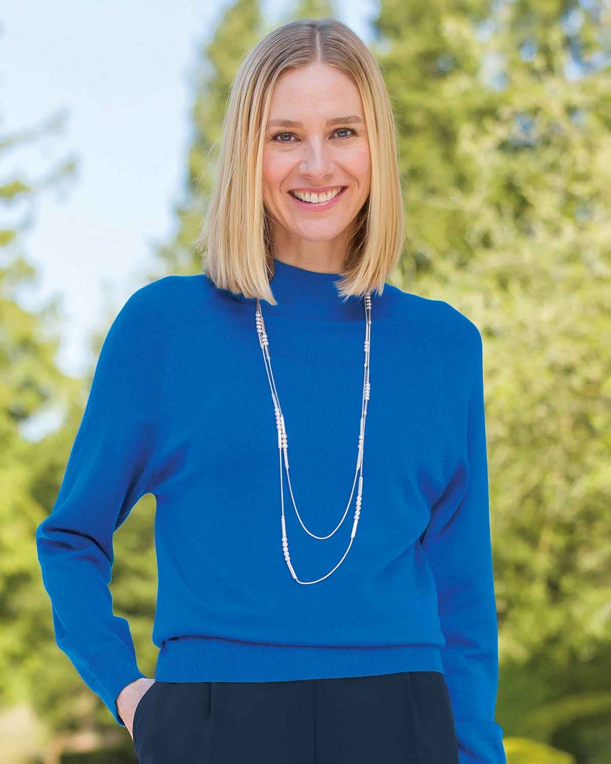 Merino Wool Turtle Neck Jumper - Azure - Country Collection