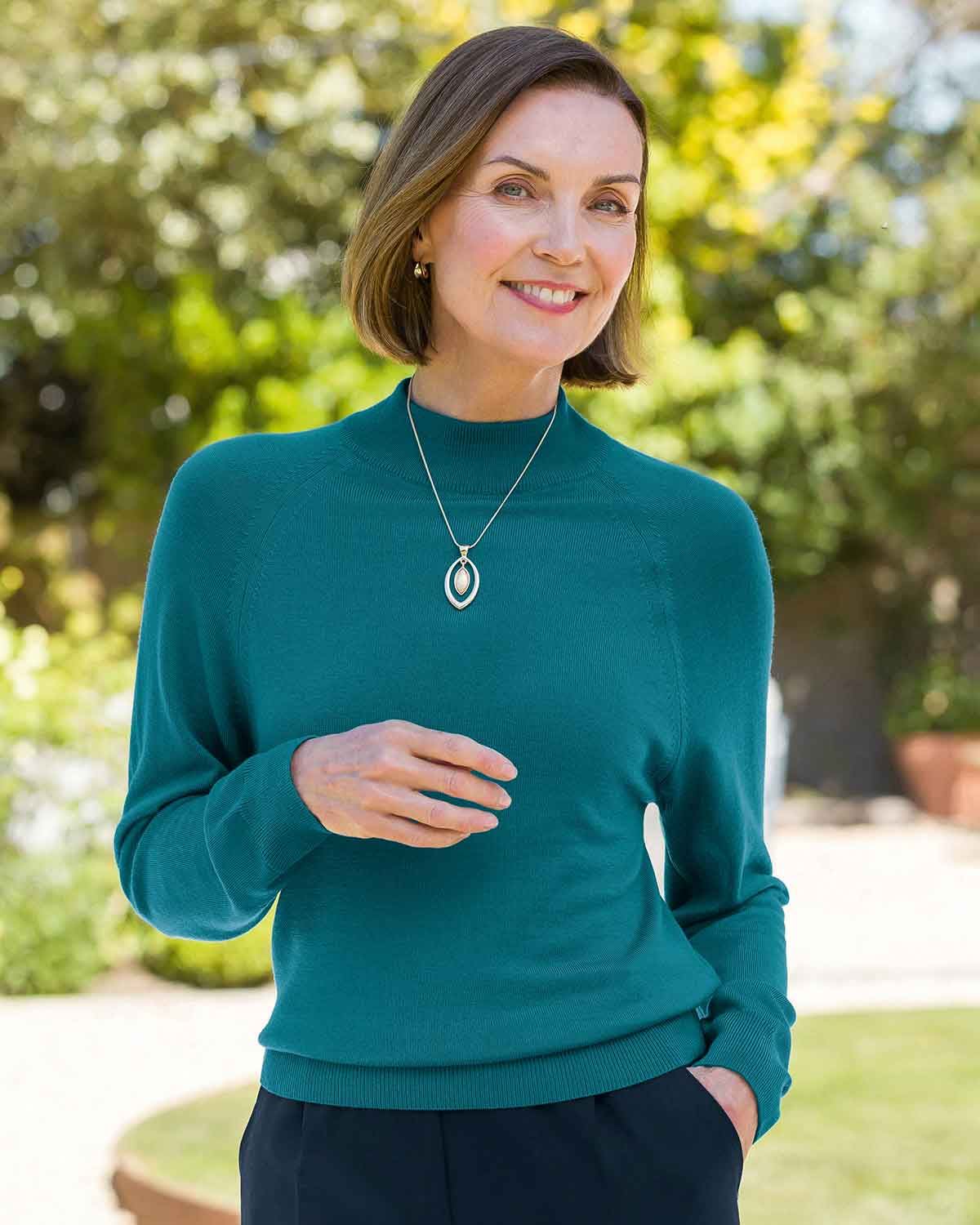 Merino Wool Turtle Neck Jumper - Teal - Country Collection