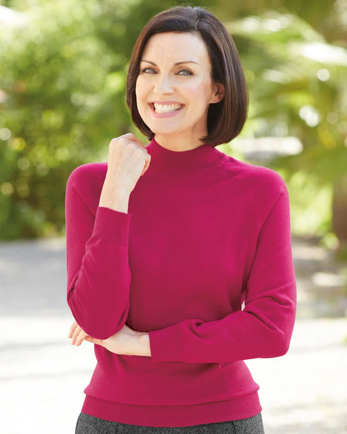 Merino Wool Turtle Neck Jumper - Cyclamen - Country Collection