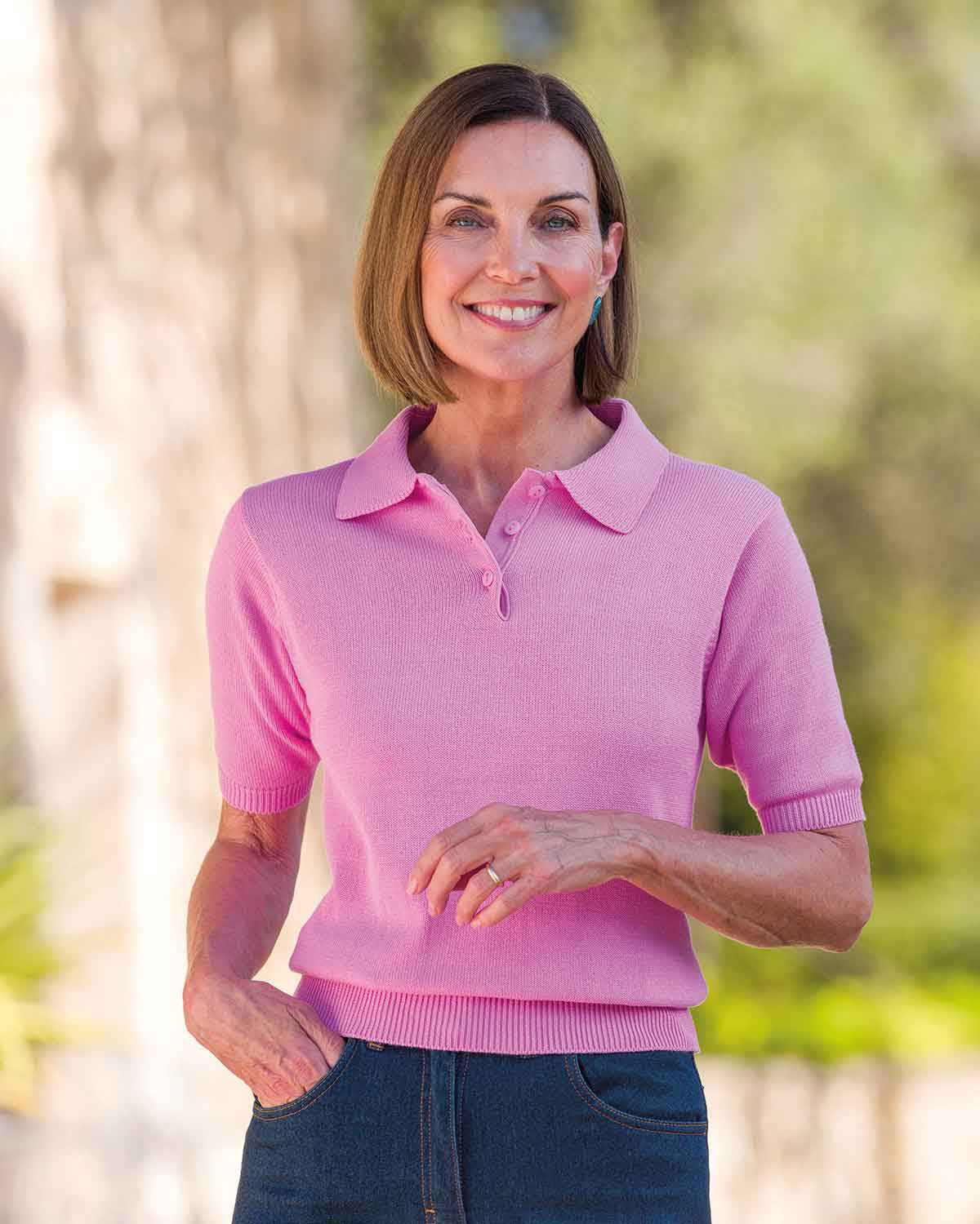 Luxury Knit Pure Cotton Ladies Polo Top - Bubblegum