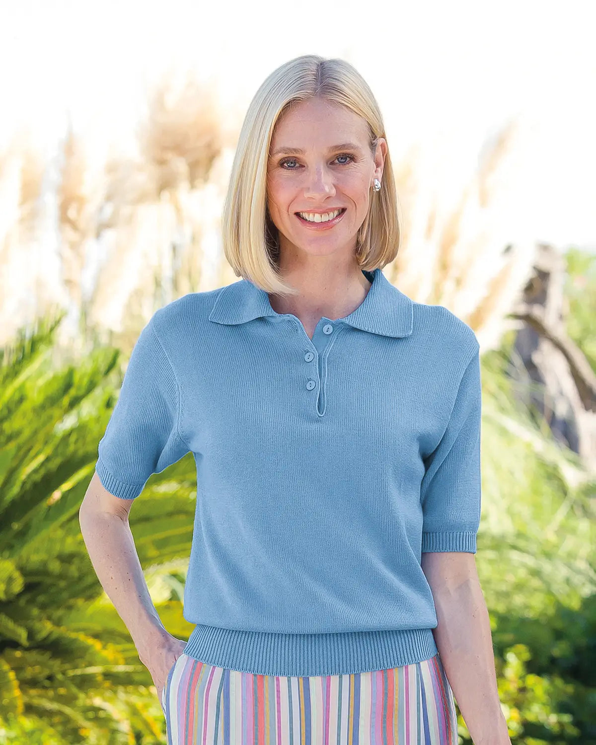 Ladies’ Luxury Knit Pure Cotton Polo Top – Cornflower