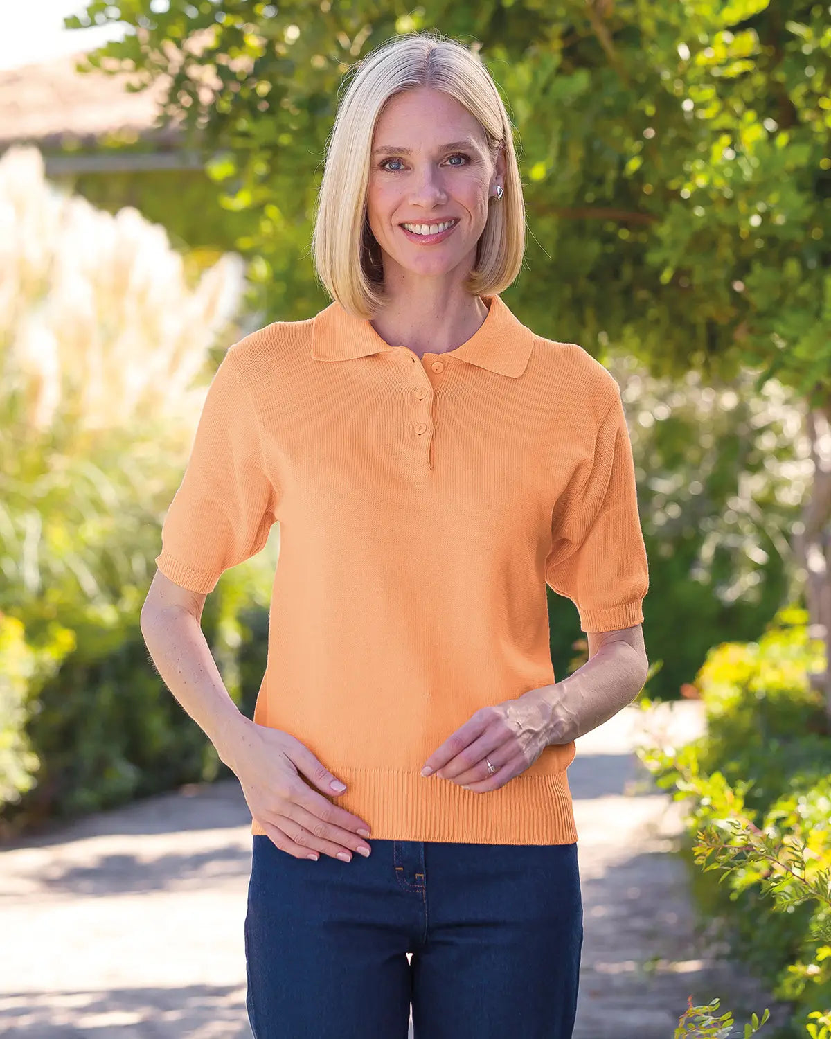 Ladies’ Luxury Knit Pure Cotton Polo Top – Papaya