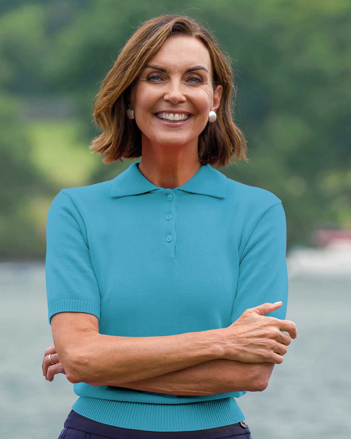Luxury Knit Pure Cotton Ladies Polo Top - Turquoise - Country Collection