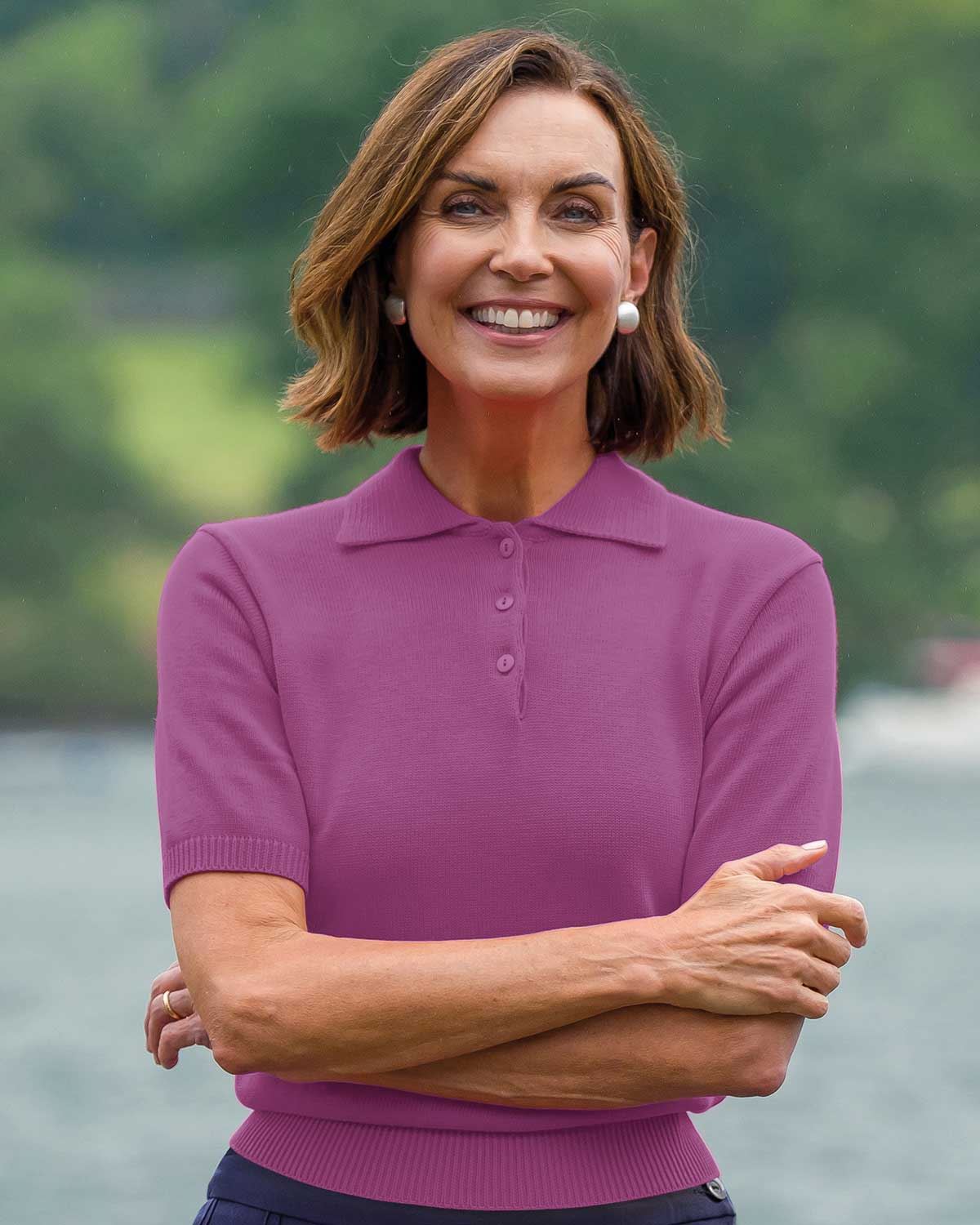 Luxury Knit Pure Cotton Ladies Polo Top - Viola - Country Collection
