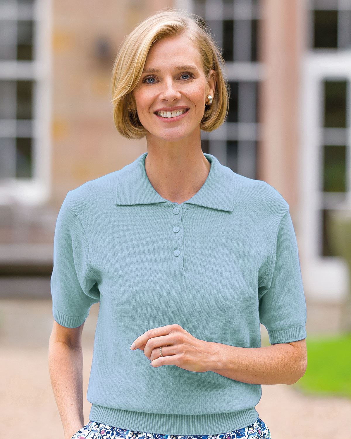 Luxury Knit Pure Cotton Ladies Polo Top - Pale Blue - Country Collection