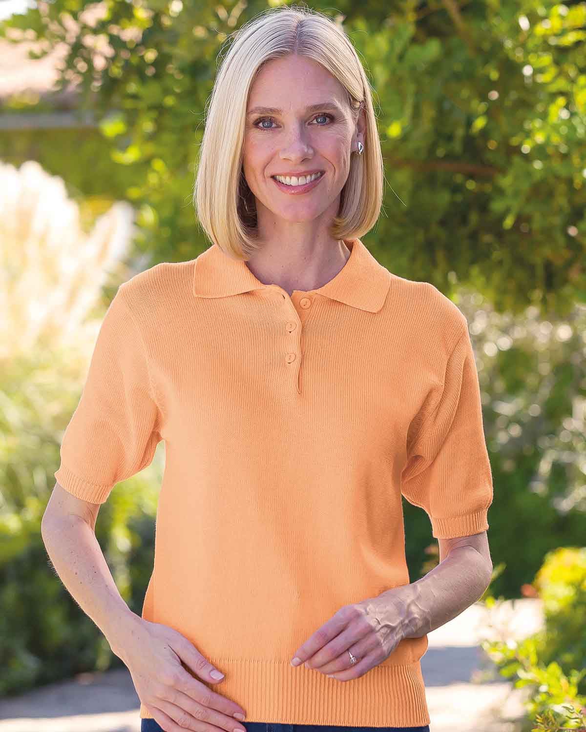 Luxury Knit Pure Cotton Ladies Polo Top - Papaya - Country Collection